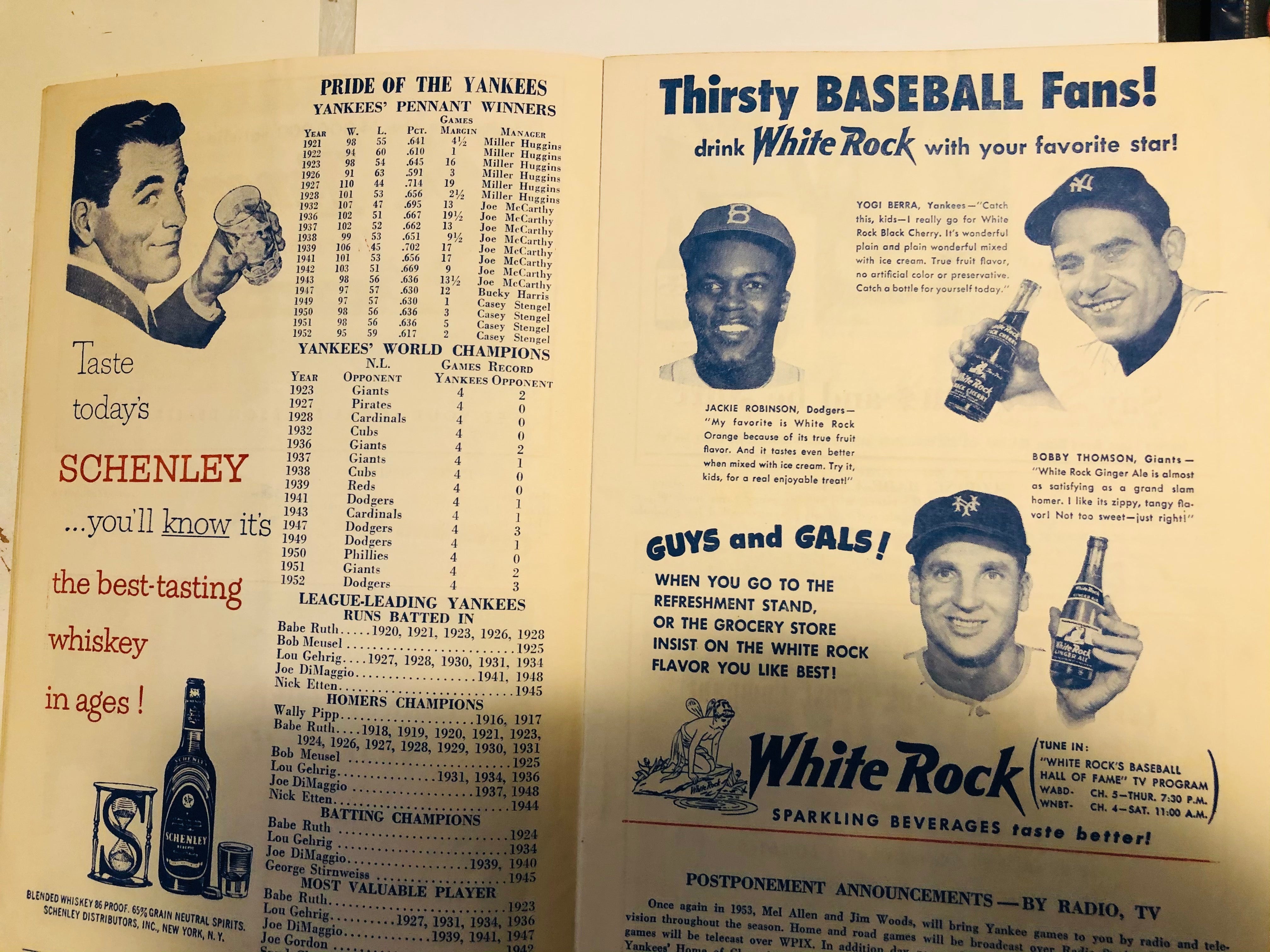 1953 Yankees baseball rare original program scorecard
