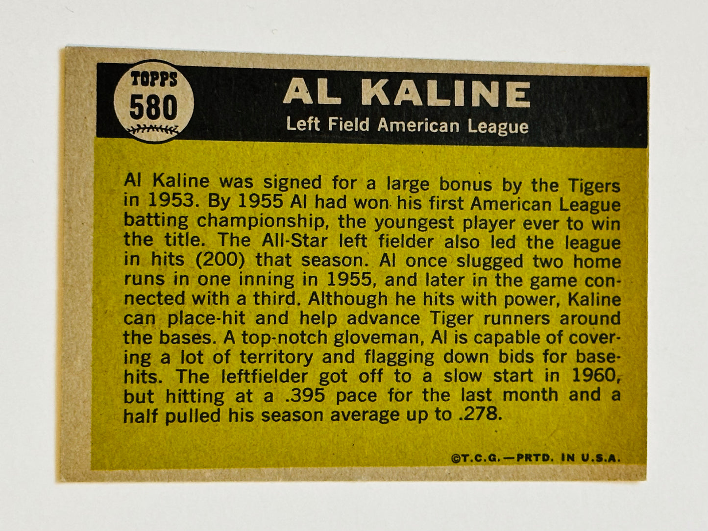 Al Kaline Topps baseball high grade card 1961