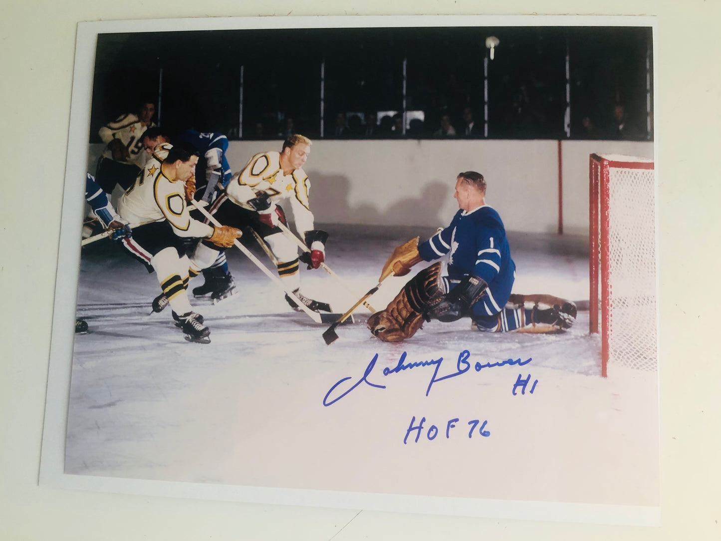 Johnny Bower Toronto Maple Leafs hockey Legend signed playoff photo with COA