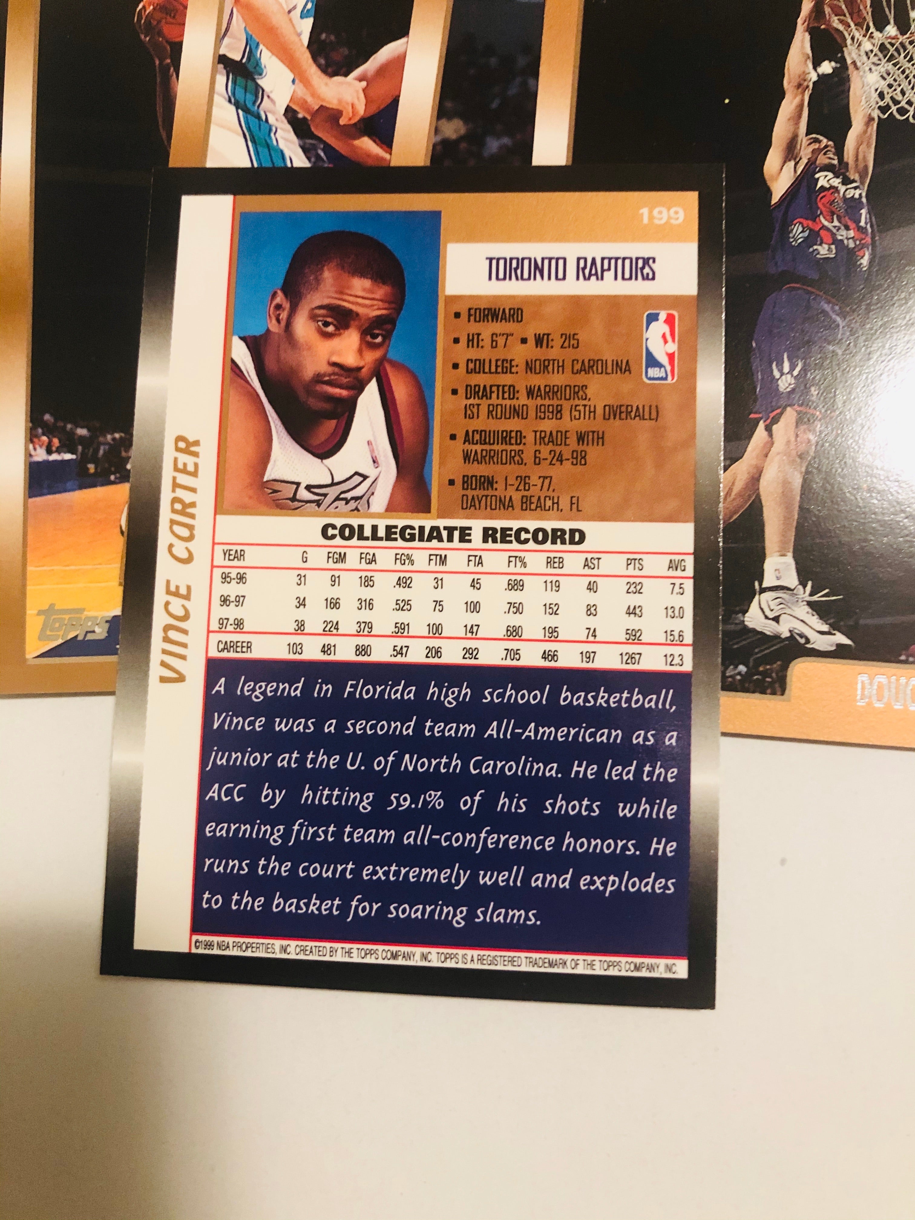 Vince Carter Toronto Raptors rookie card and team set 1998