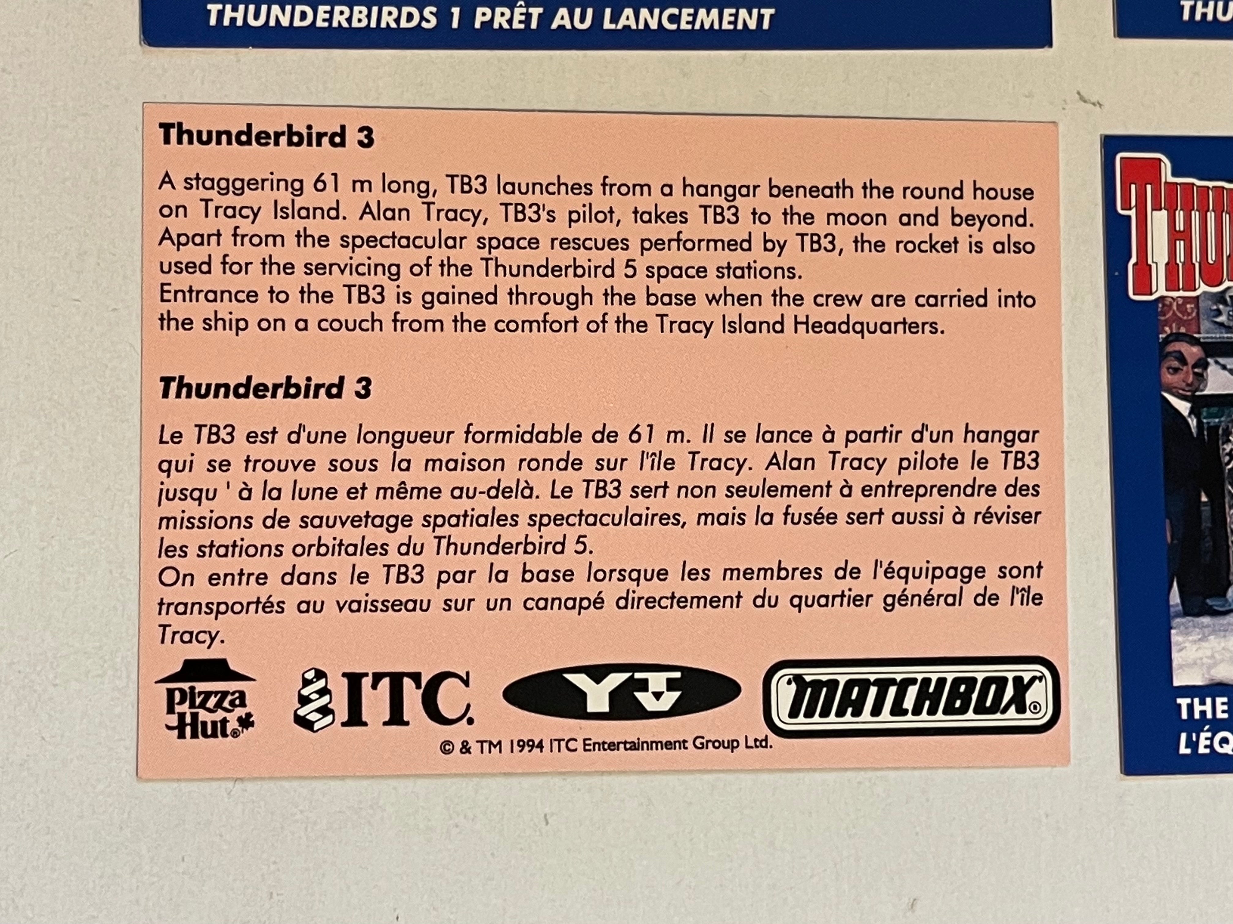 Thunderbirds TV show Pizza Hut card set 1990