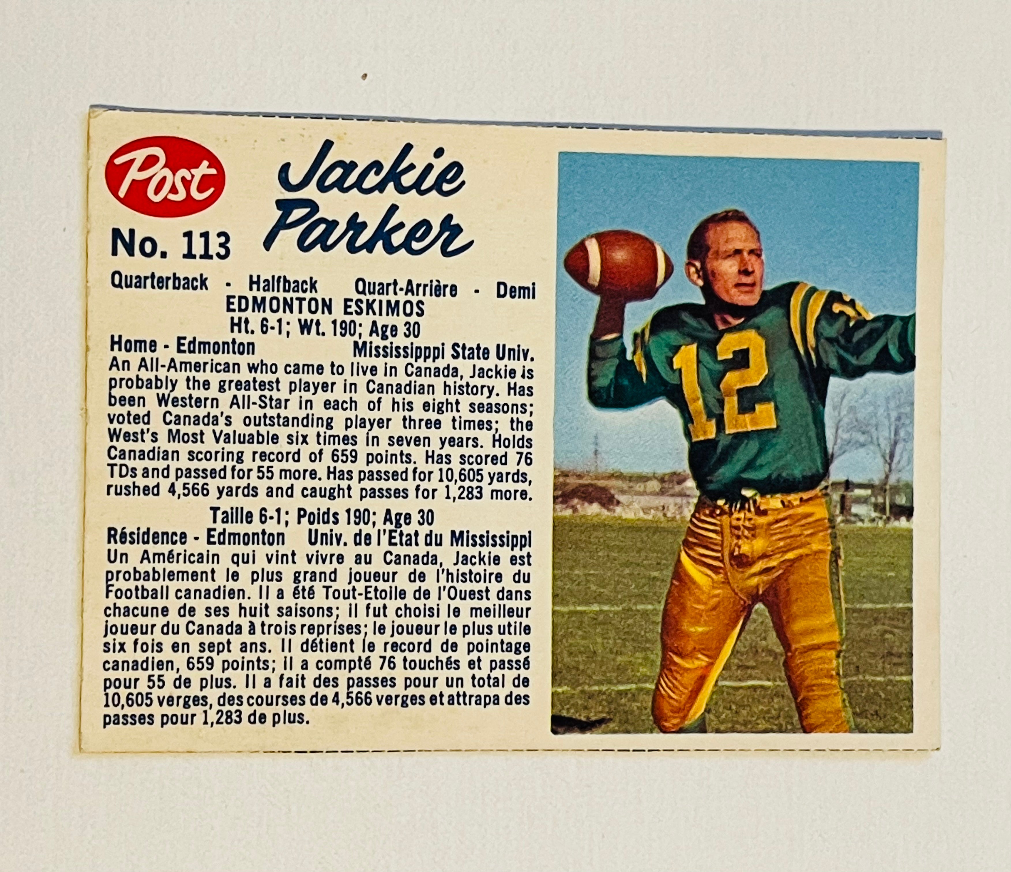 Jackie Parker Post cereal CFL football card 1962