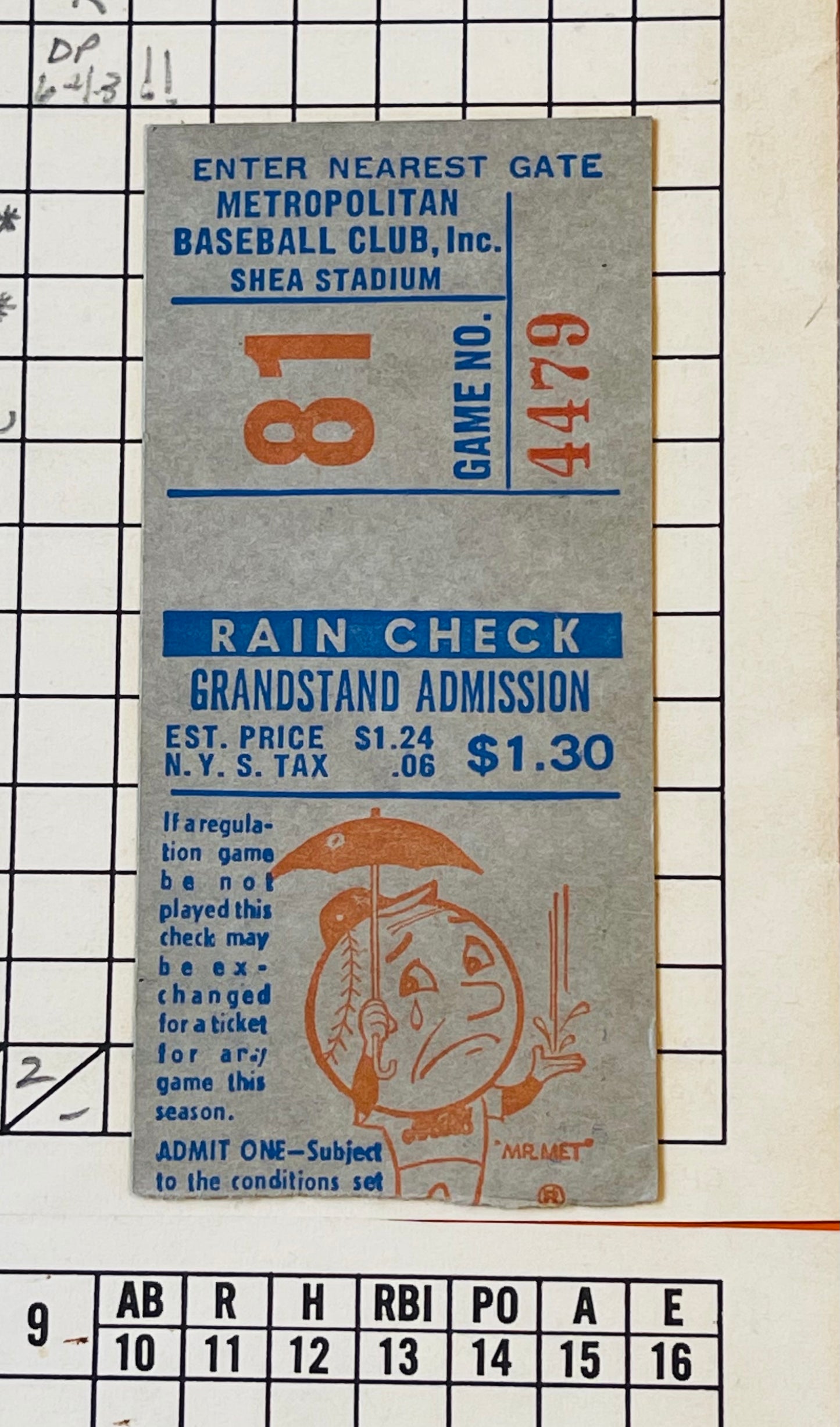 1969 New York Mets baseball Rain check rare original ticket