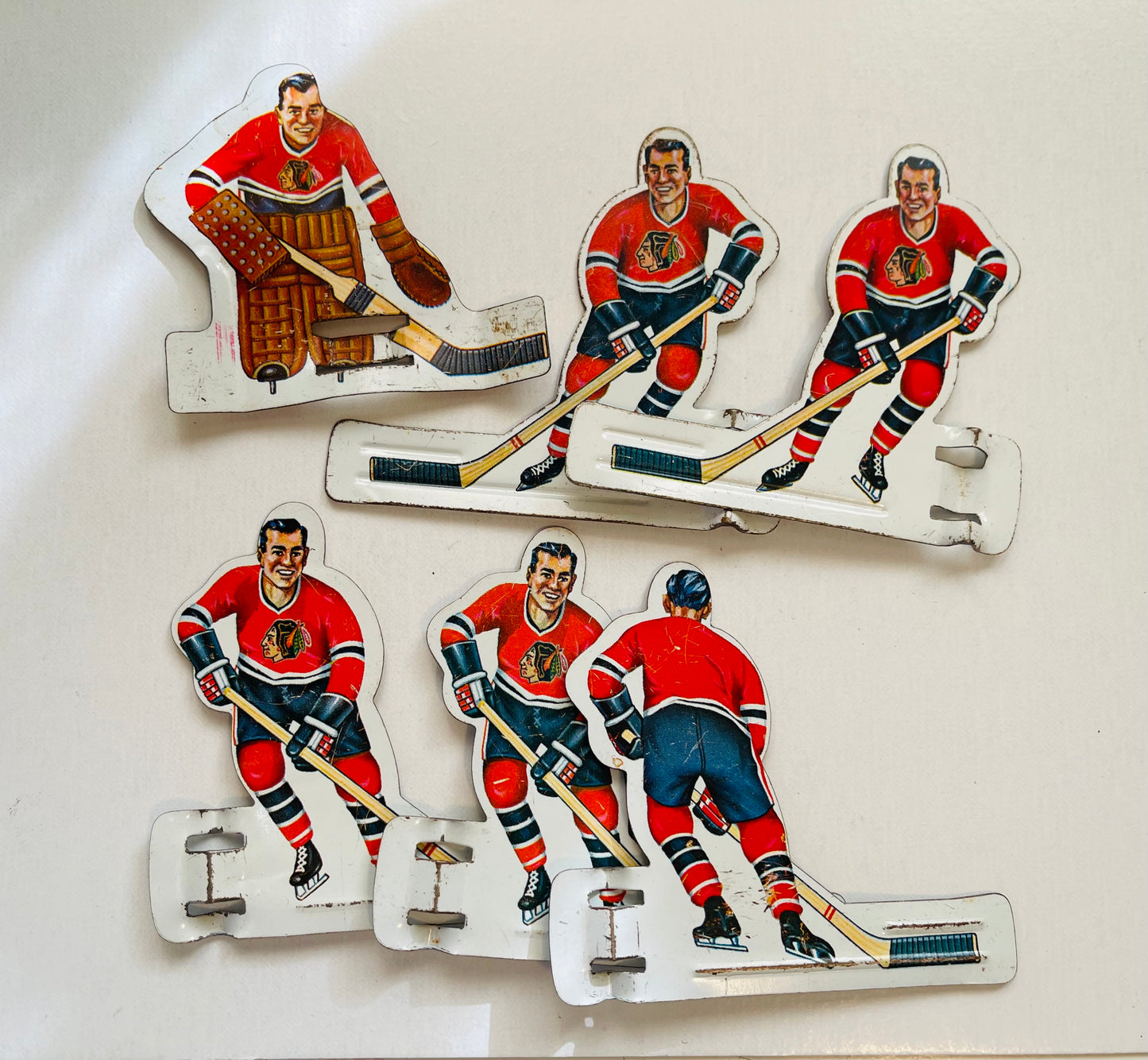 Chicago Black Hawks (Red) hockey rare 6 metal figures team set 1960s