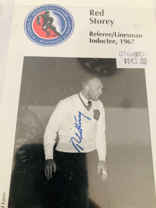 Red Storey hockey Legend Referee rare signed postcard with COA