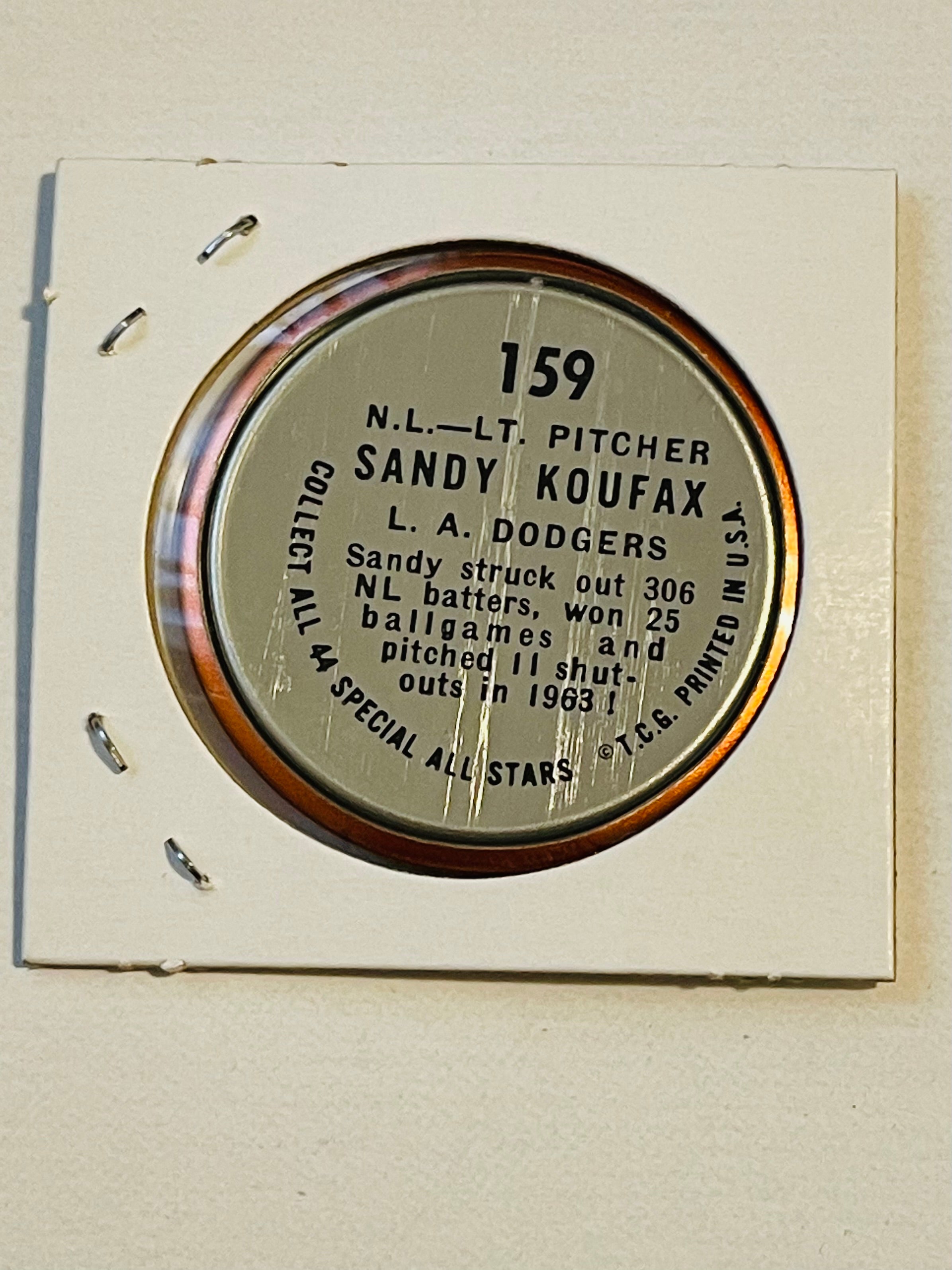 Sandy Koufax LA Dodger baseball metal coin 1964