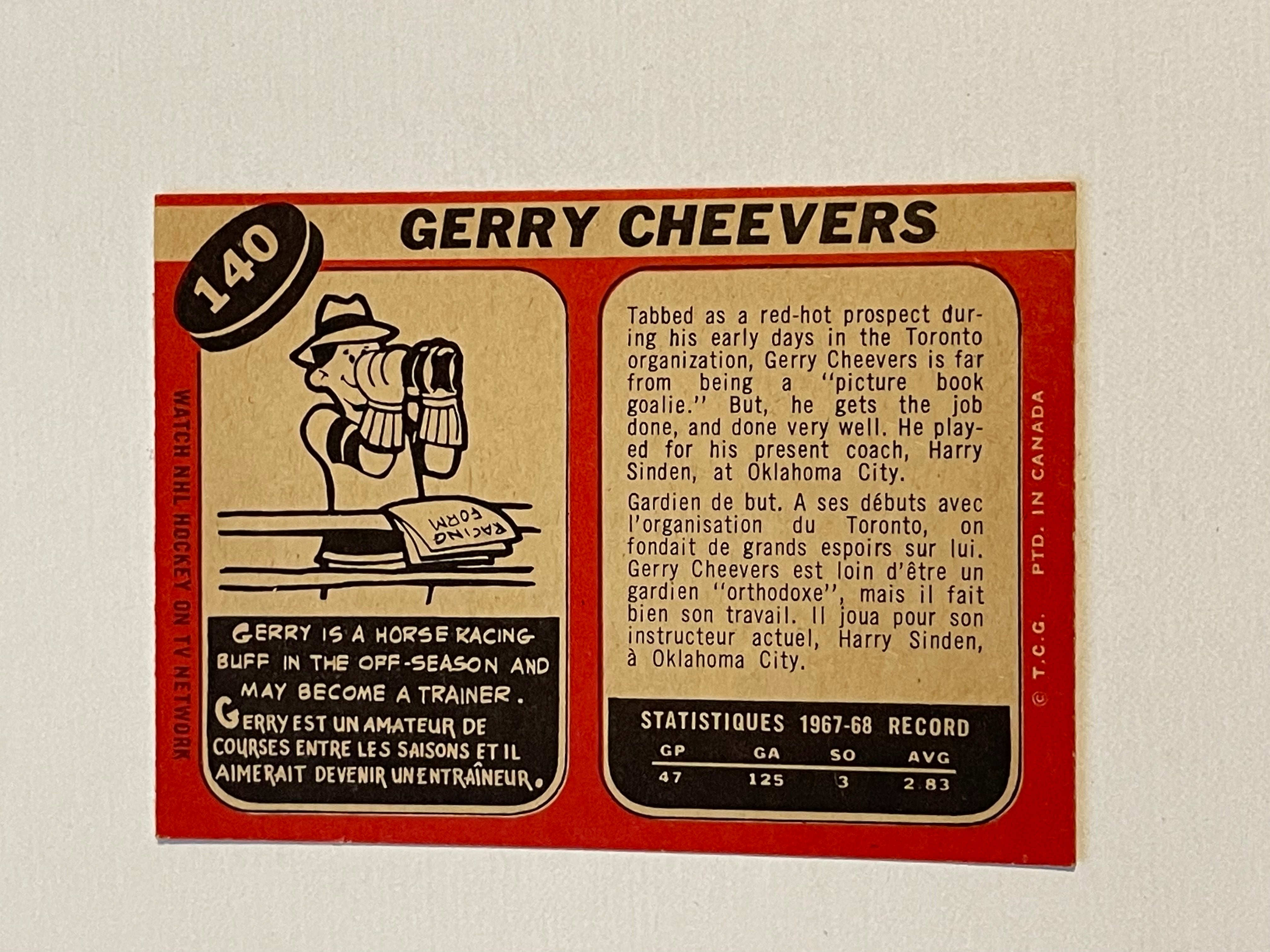 1968/69 Opc Gerry Cheevers high grade condition hockey card