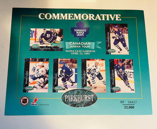 1993 Parkhurst hockey Toronto Maple Leafs numbered sheet