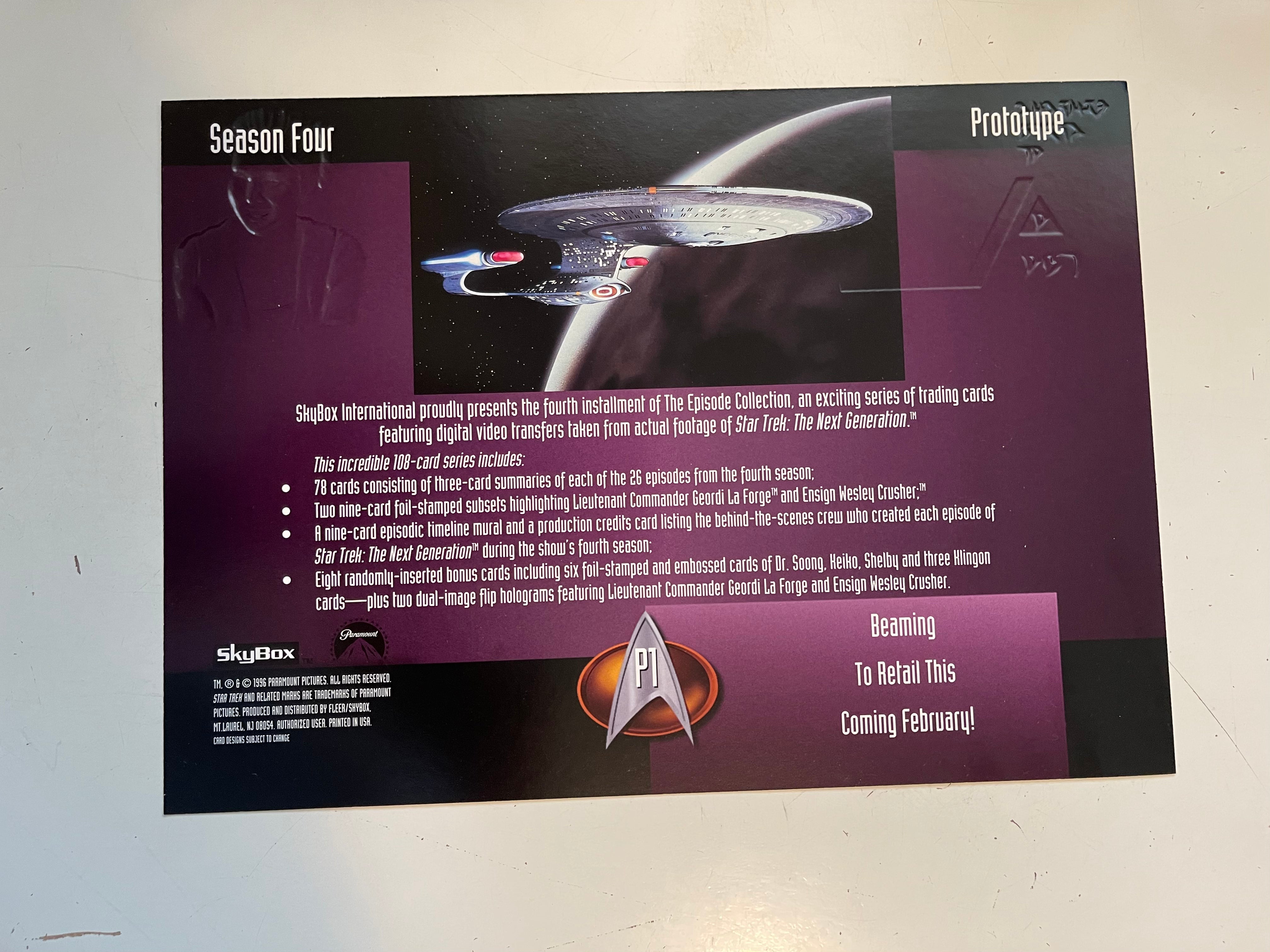 Star Trek Next Generation season 4 uncut cards sheet 1990s