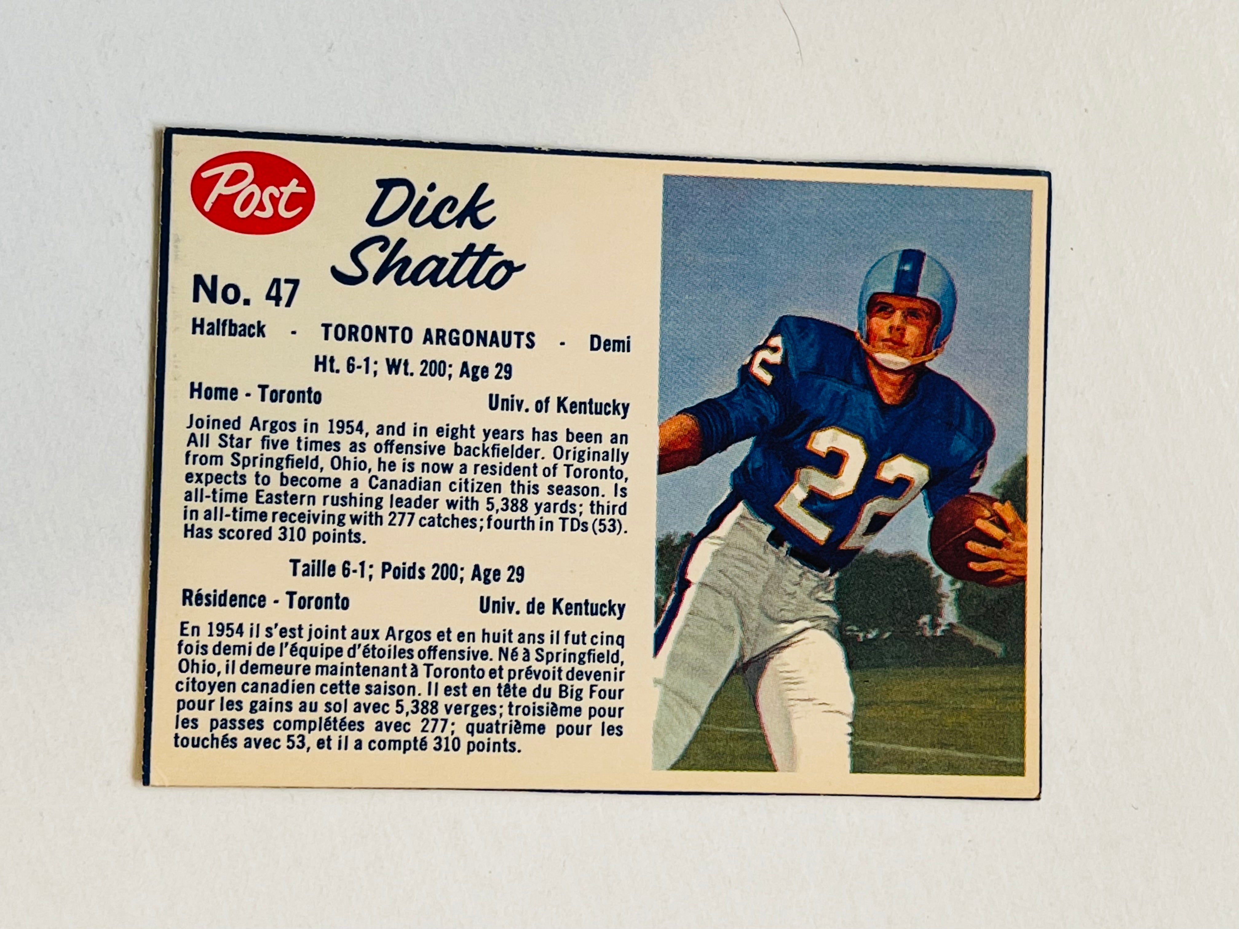 1962 Post CFL Dick Shatto football card