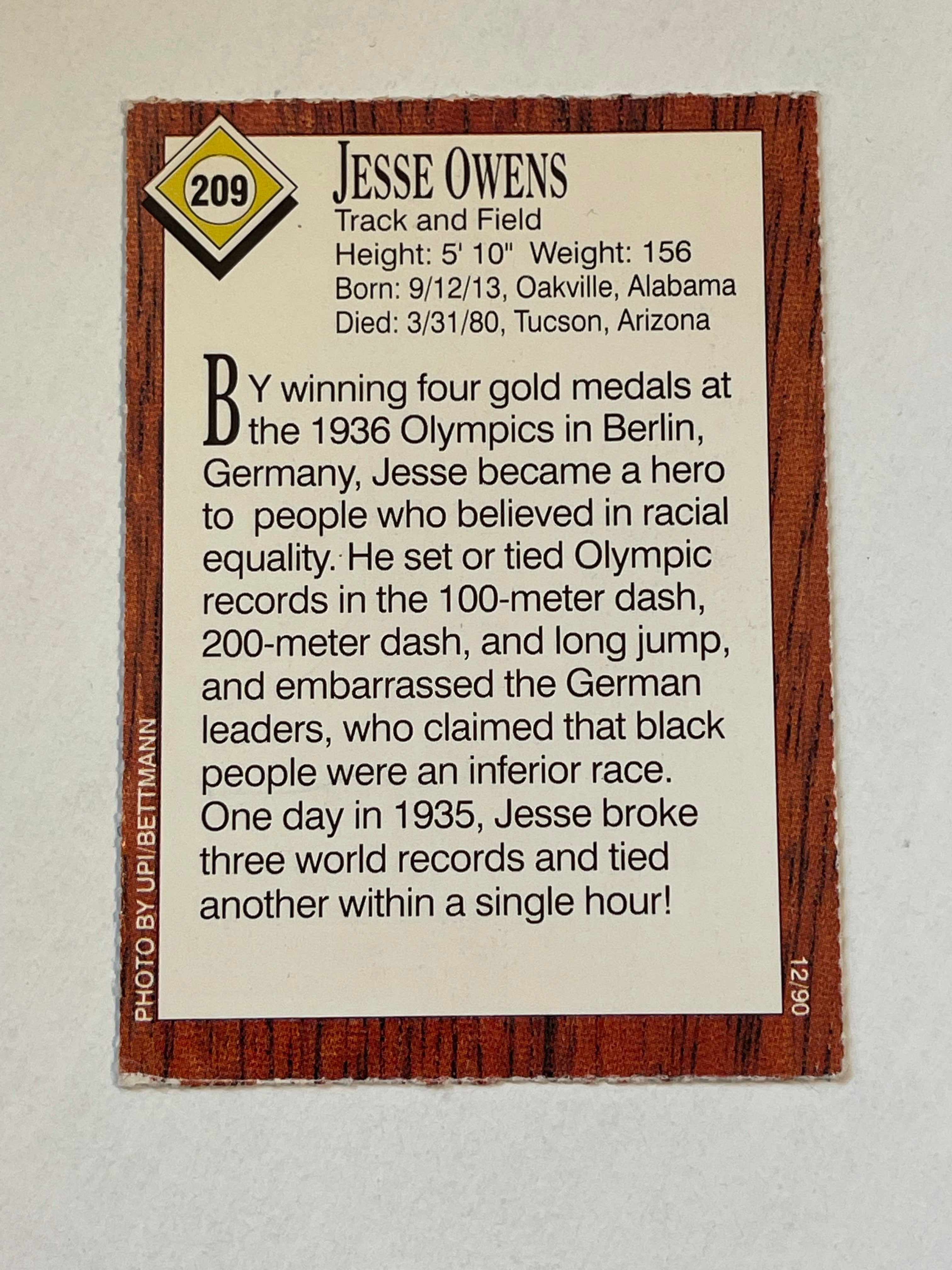 Jesse Owens Olympic star SI card 1990