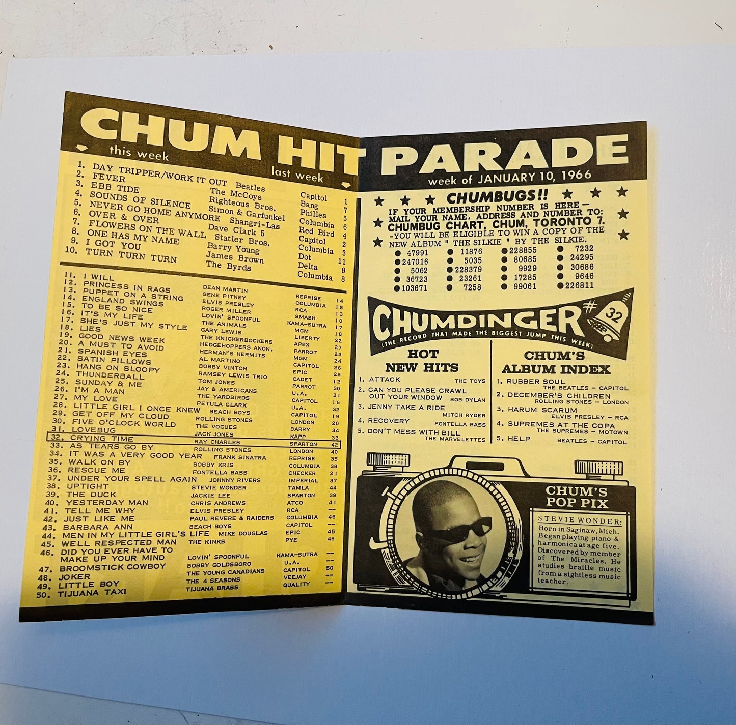 Beatles Chum Chart rare flyer 1966