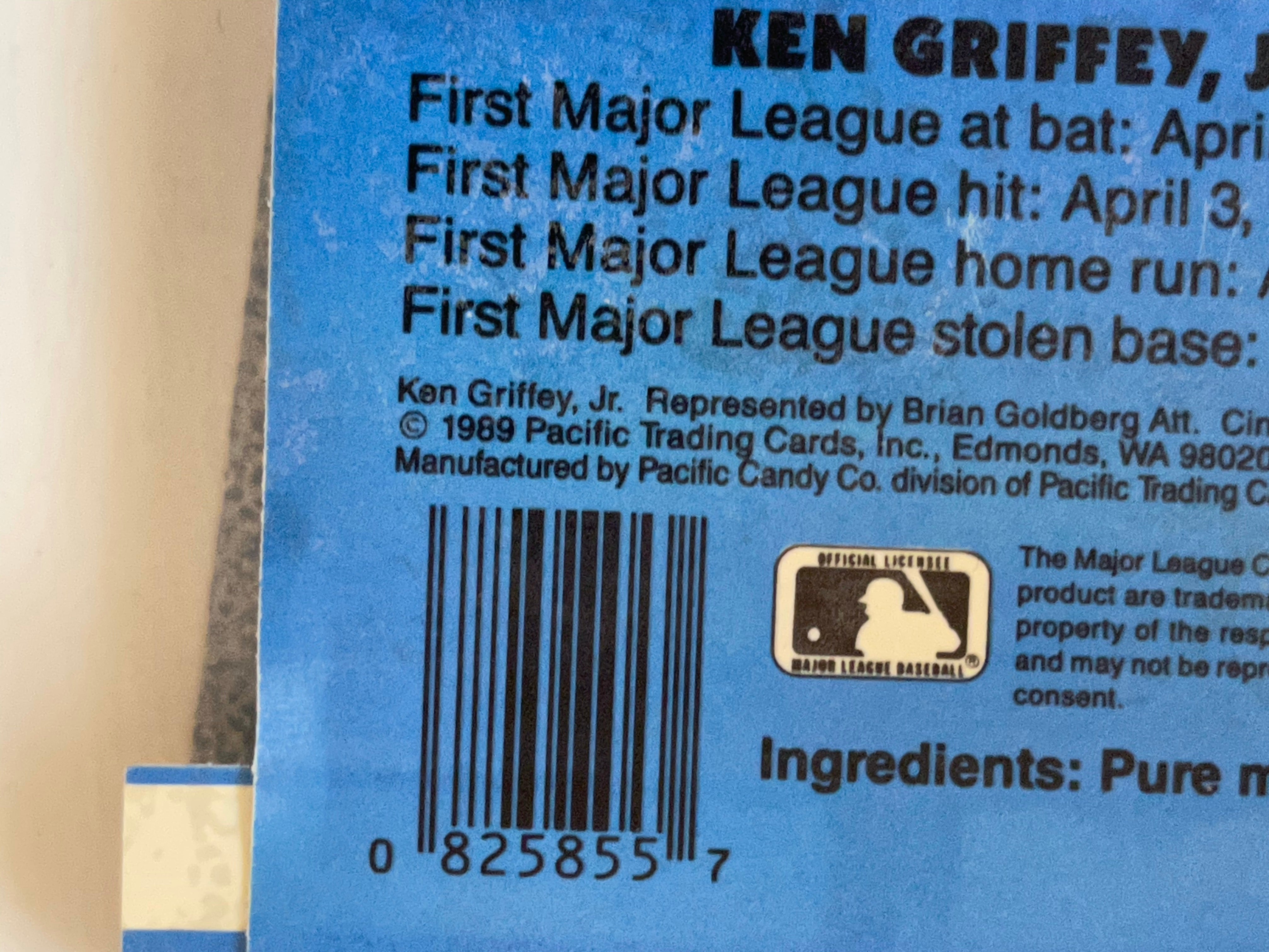 Ken Griffey jr. Rare chocolate bar baseball vintage wrapper 1989