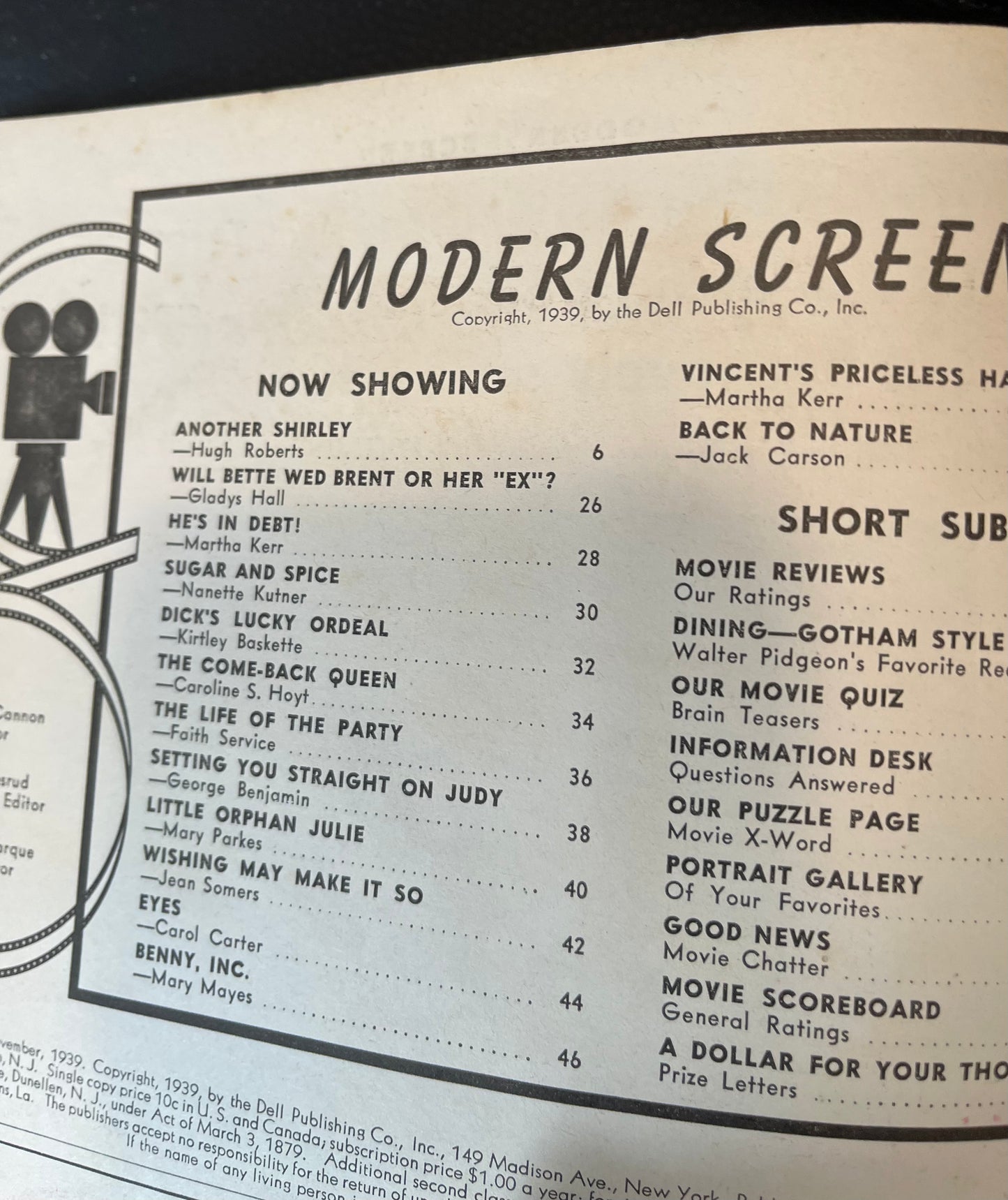 Modern Screen movie magazine 1939