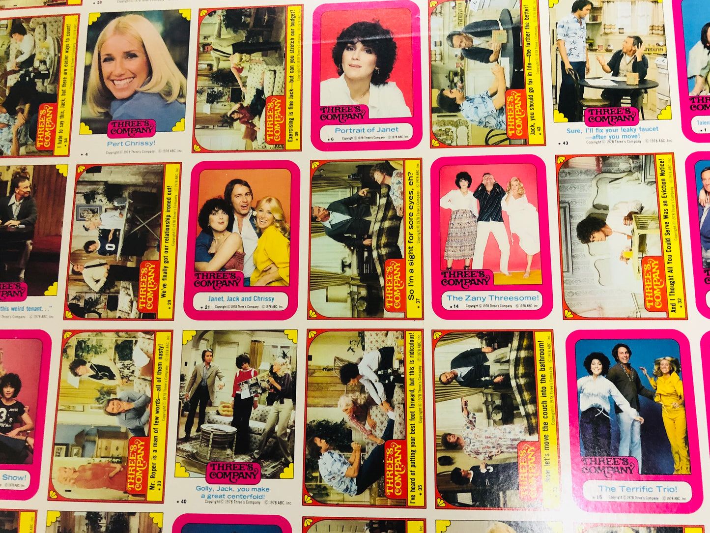 Three’s Company TV Show rare uncut stickers sheet 1978