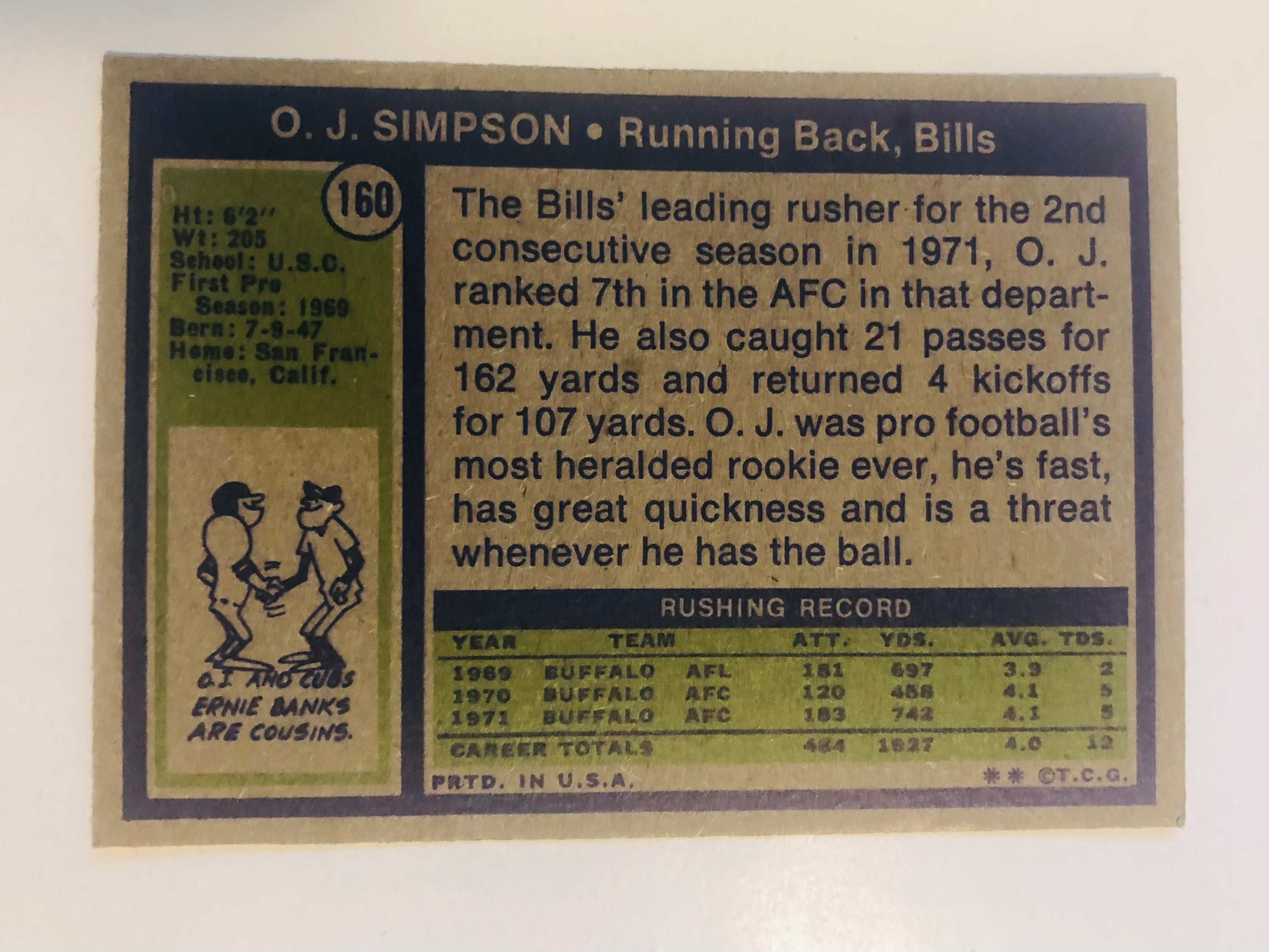 OJ Simpson Buffalo Bills football card 1972