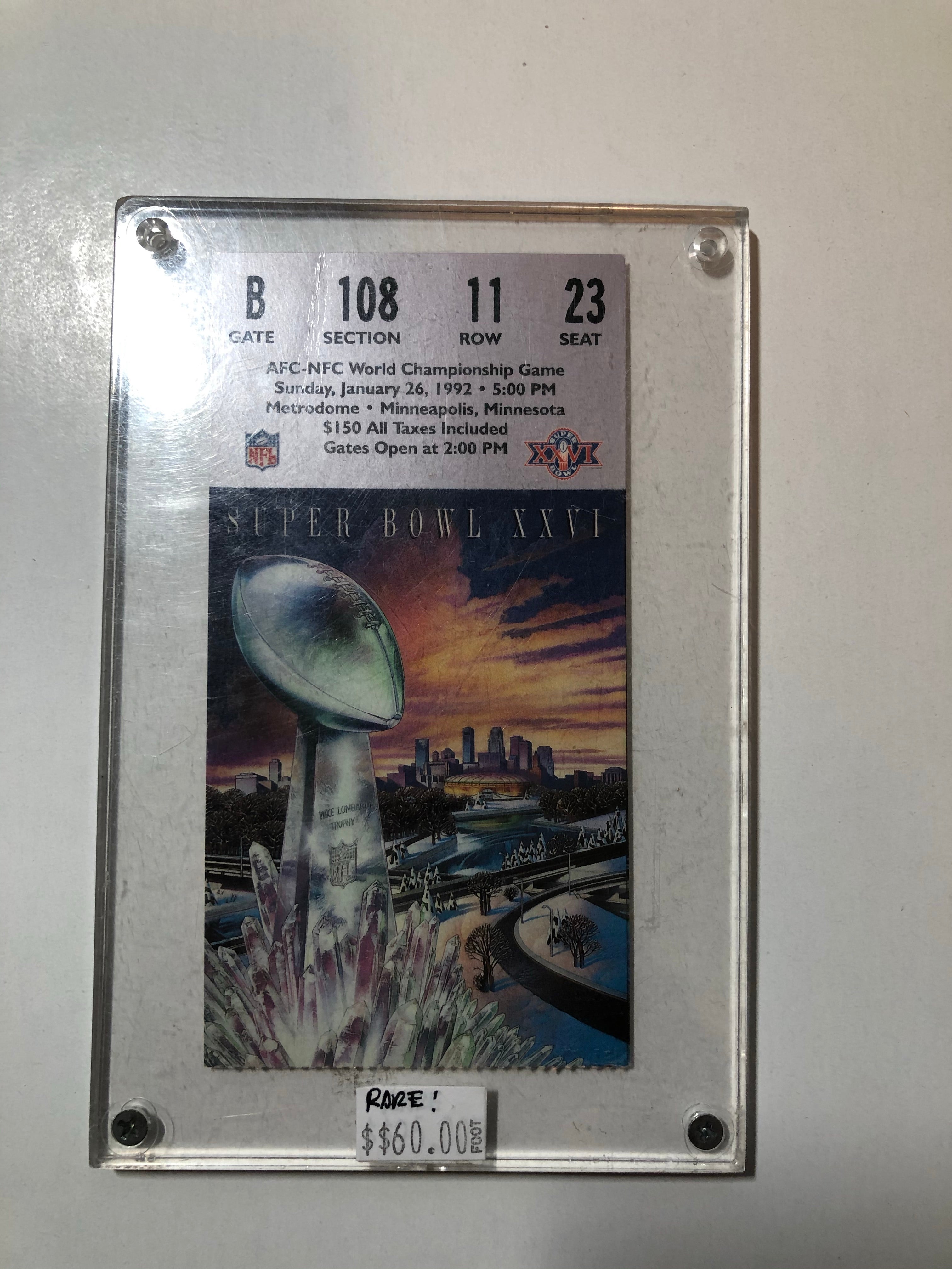 Super Bowl XXV1 original football game ticket 1992