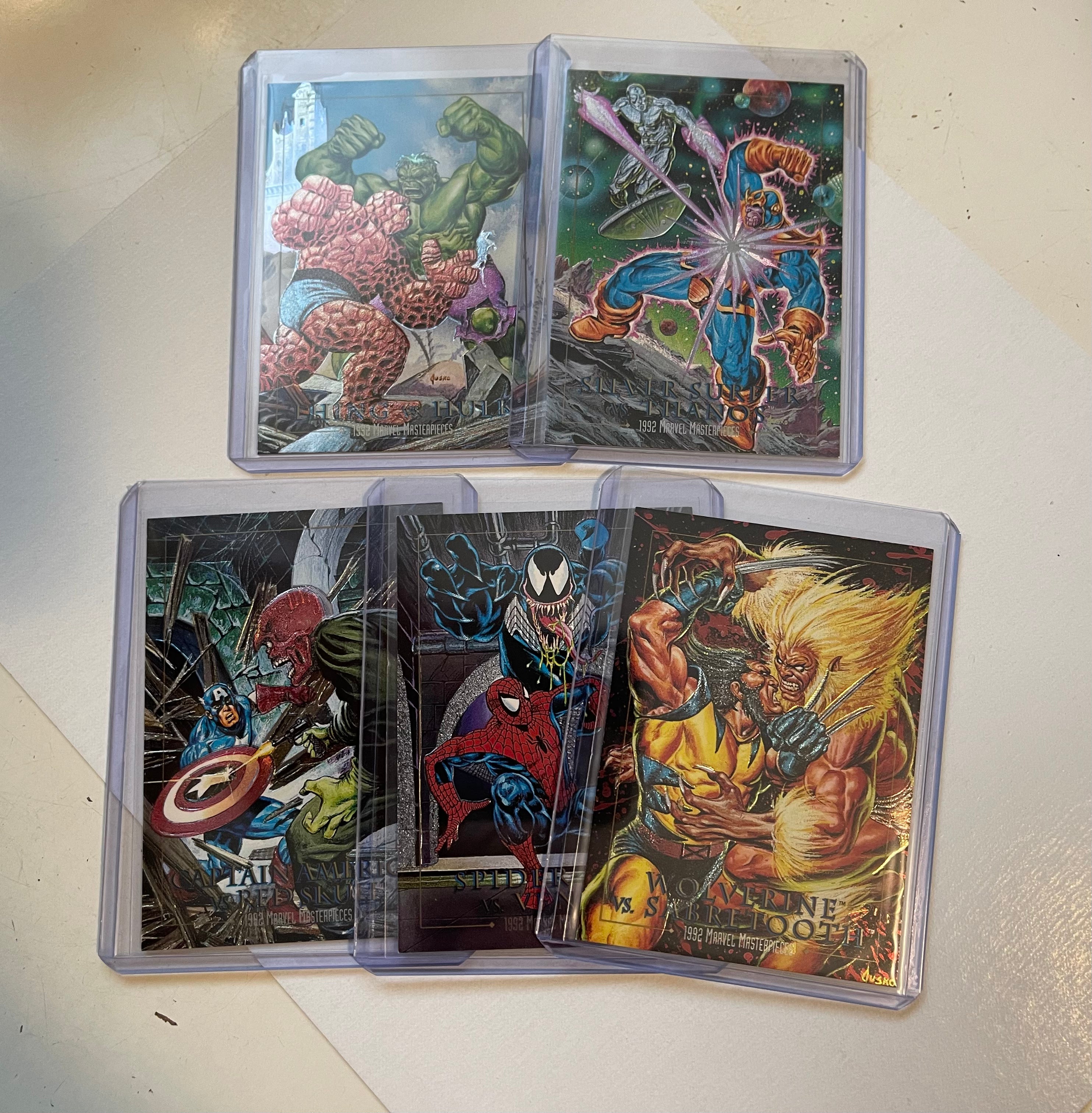 rare 1992 marvel cards Marvel Masterpieces series 1 rare spectra etched foil insert cards set