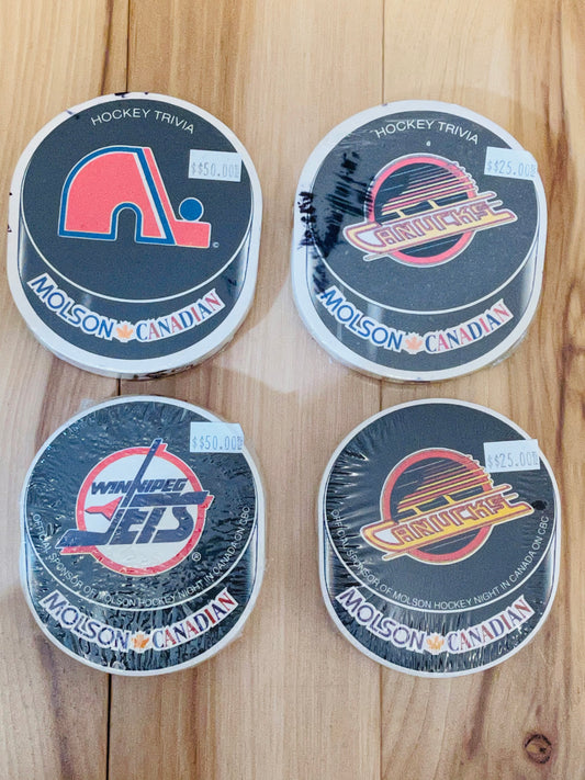 Winnipeg Jets, Nordiques and Vancouver Canucks hockey coasters lot deal 1980s