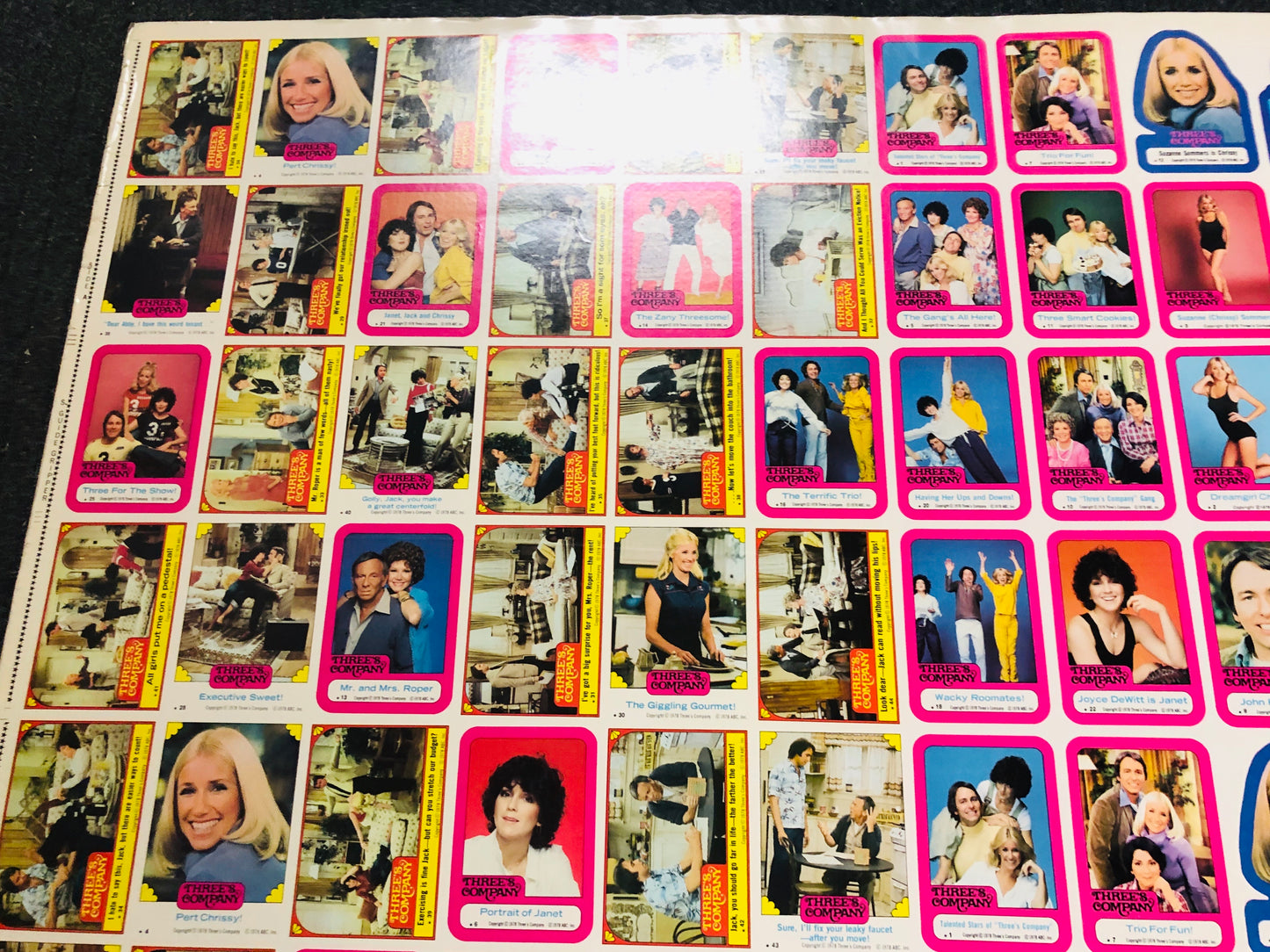 Three’s Company TV Show rare uncut stickers sheet 1978