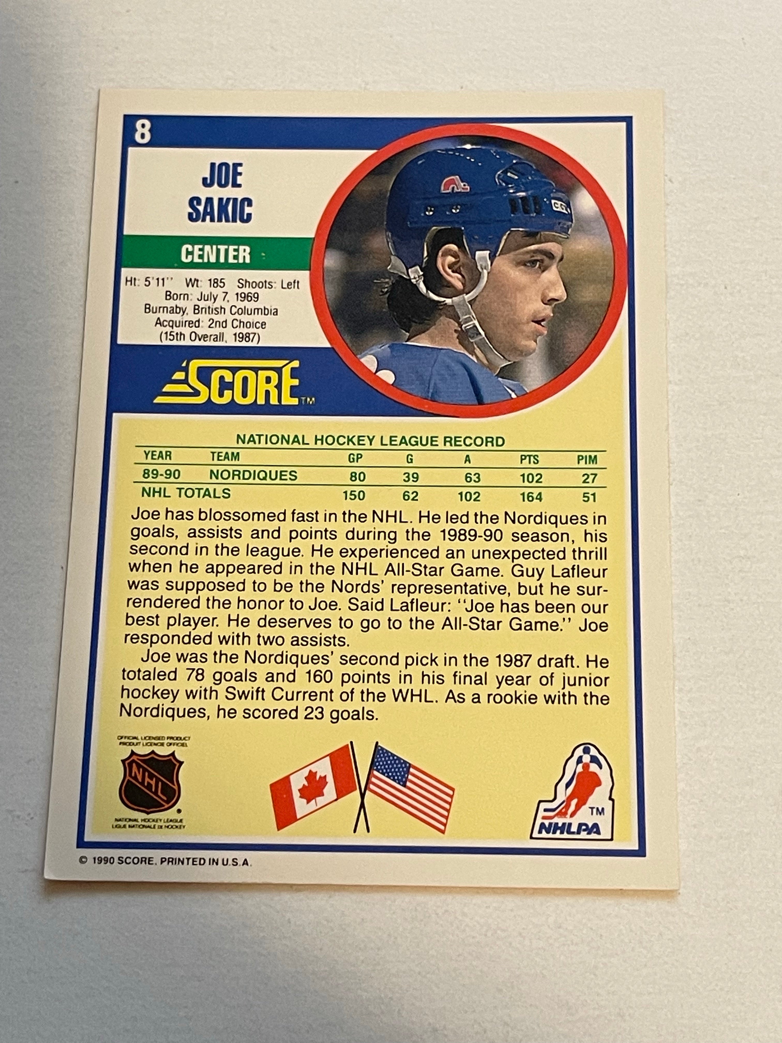 Joe Sakic Nordiques rare signed hockey card with COA