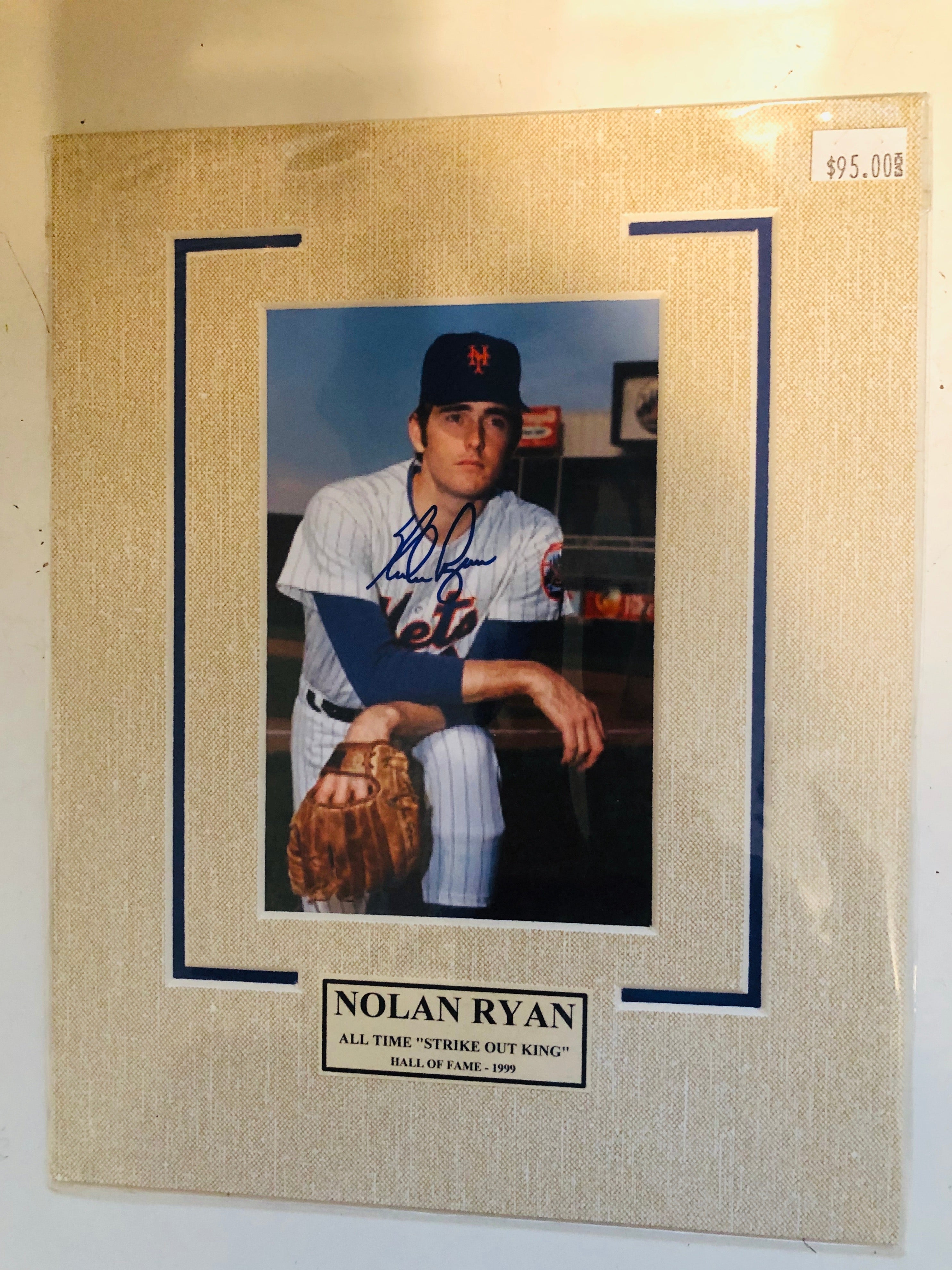 Nolan Ryan Mets baseball signed matted photo with COA