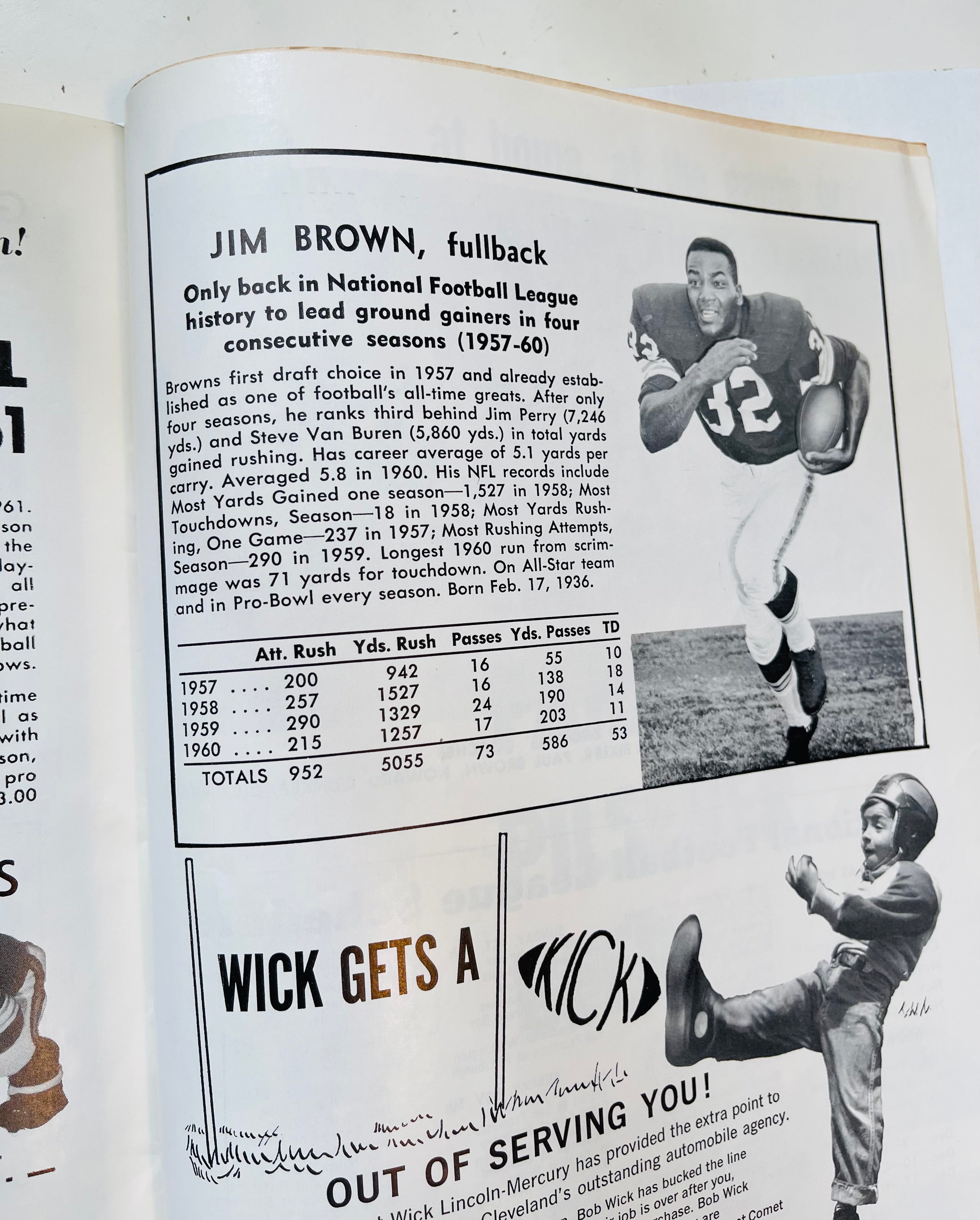 1961 Cleveland Browns vs Green Bay Packers rare game football program