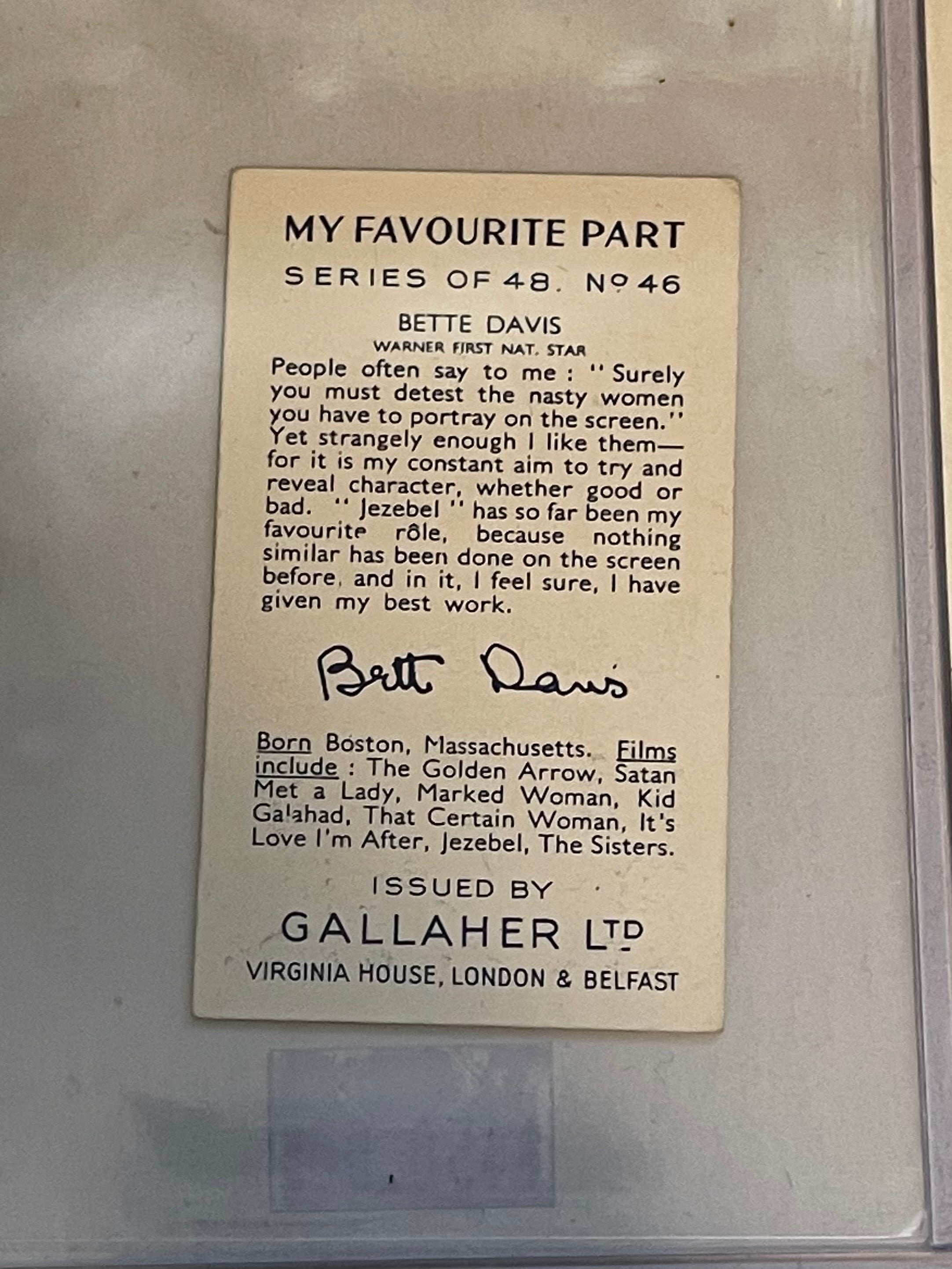 Bette Davis movie star rare Tabacco card from 1935