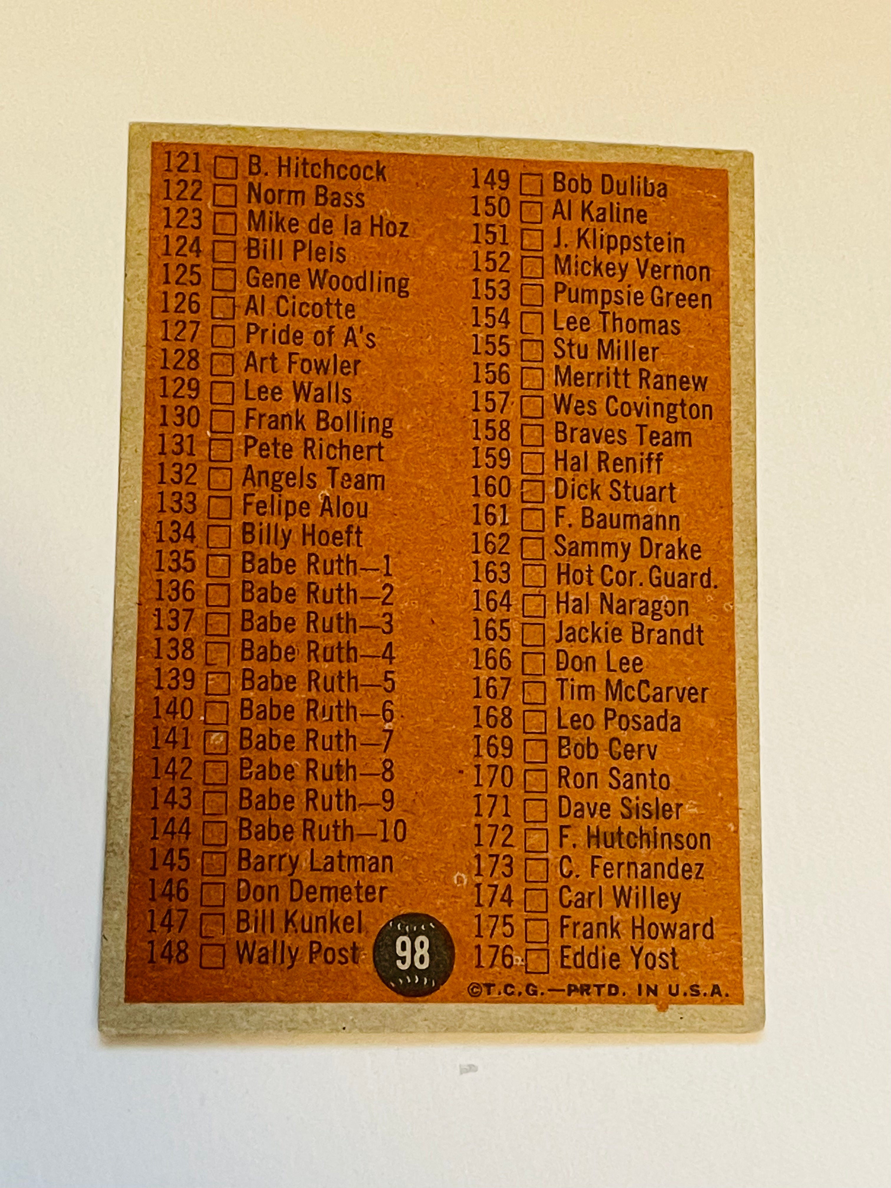 1962 2nd series rare unmarked baseball checklist