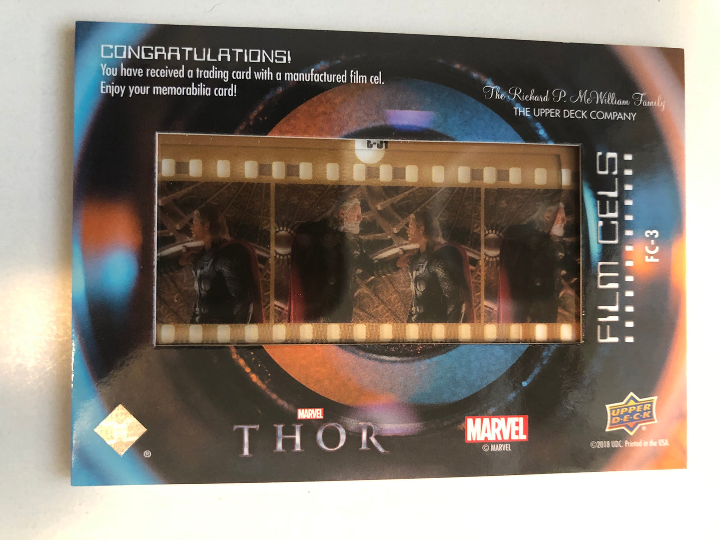 Thor Marvel movie film cel memorabilia upperdeck insert-card