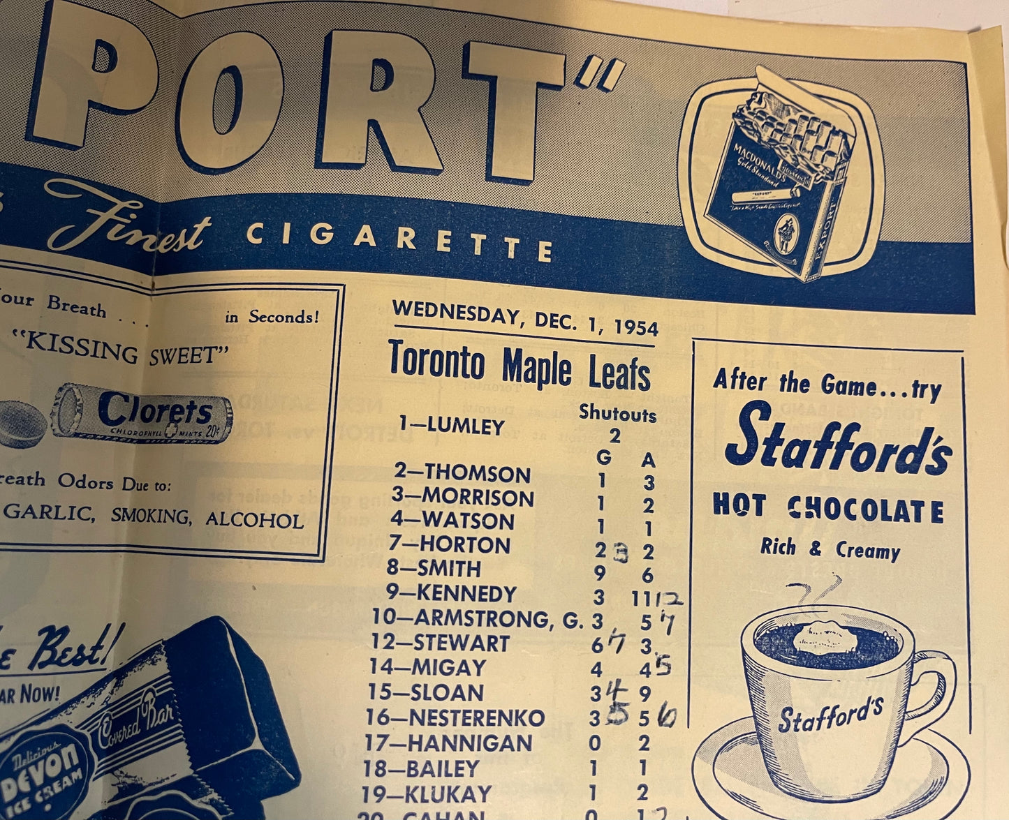 Maple Leaf Gardens hockey game program ,Dec.1,1954