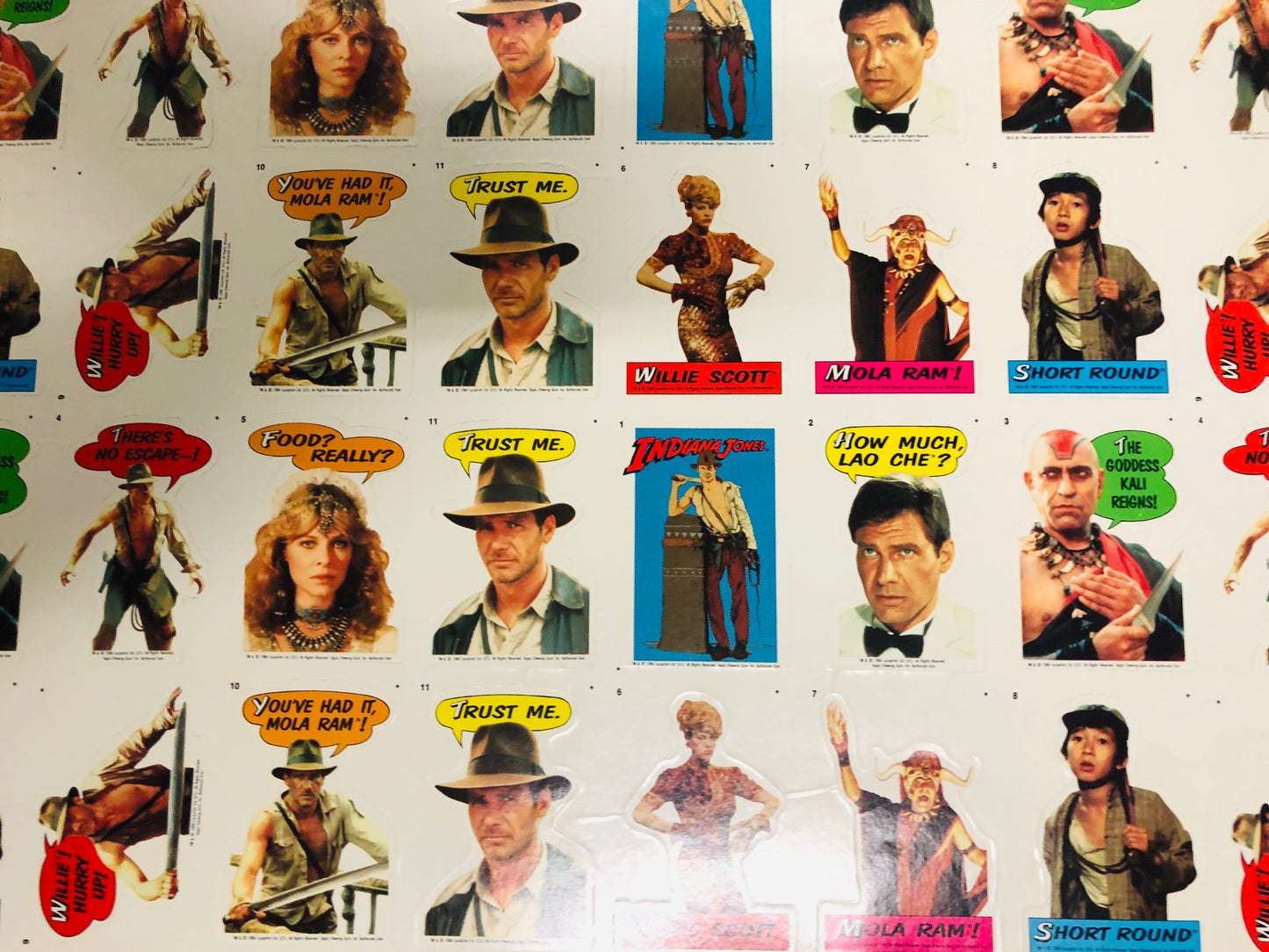 1984 Topps Indiana Jones and the Temple of Doom movie stickers uncut sheet