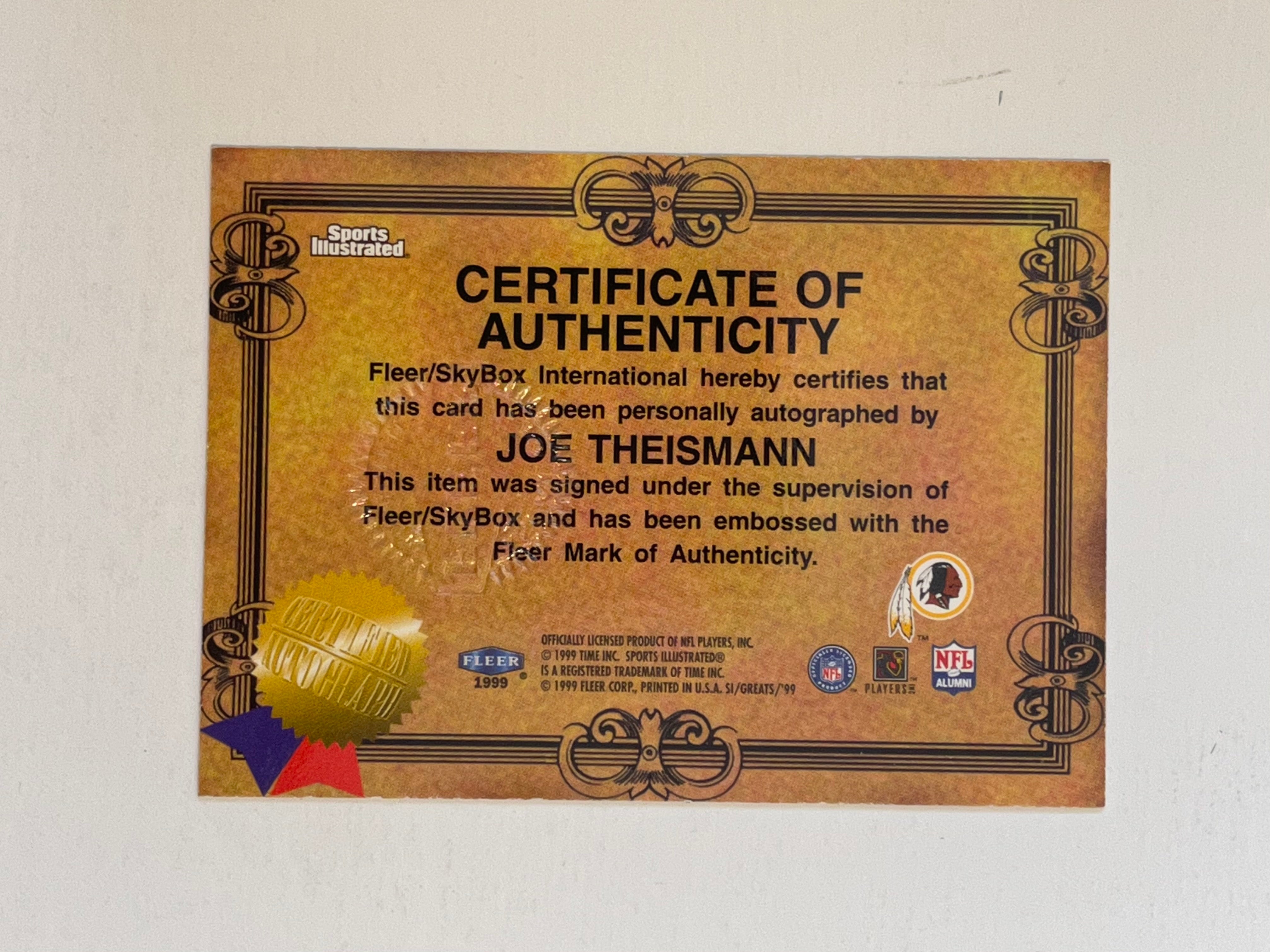 Joe Theismann sports illustrated autograph insert card