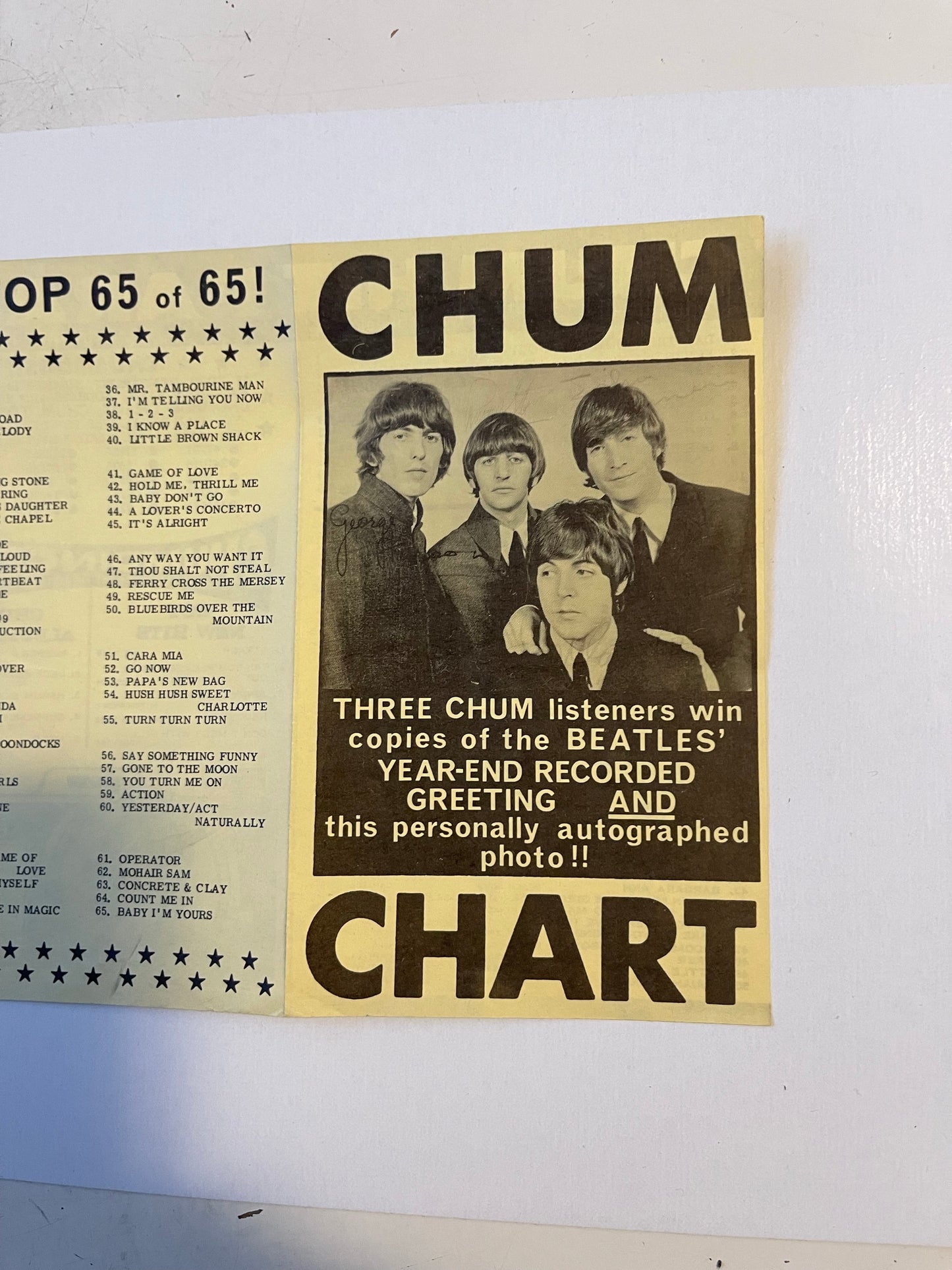 Beatles Chum Chart rare flyer 1966