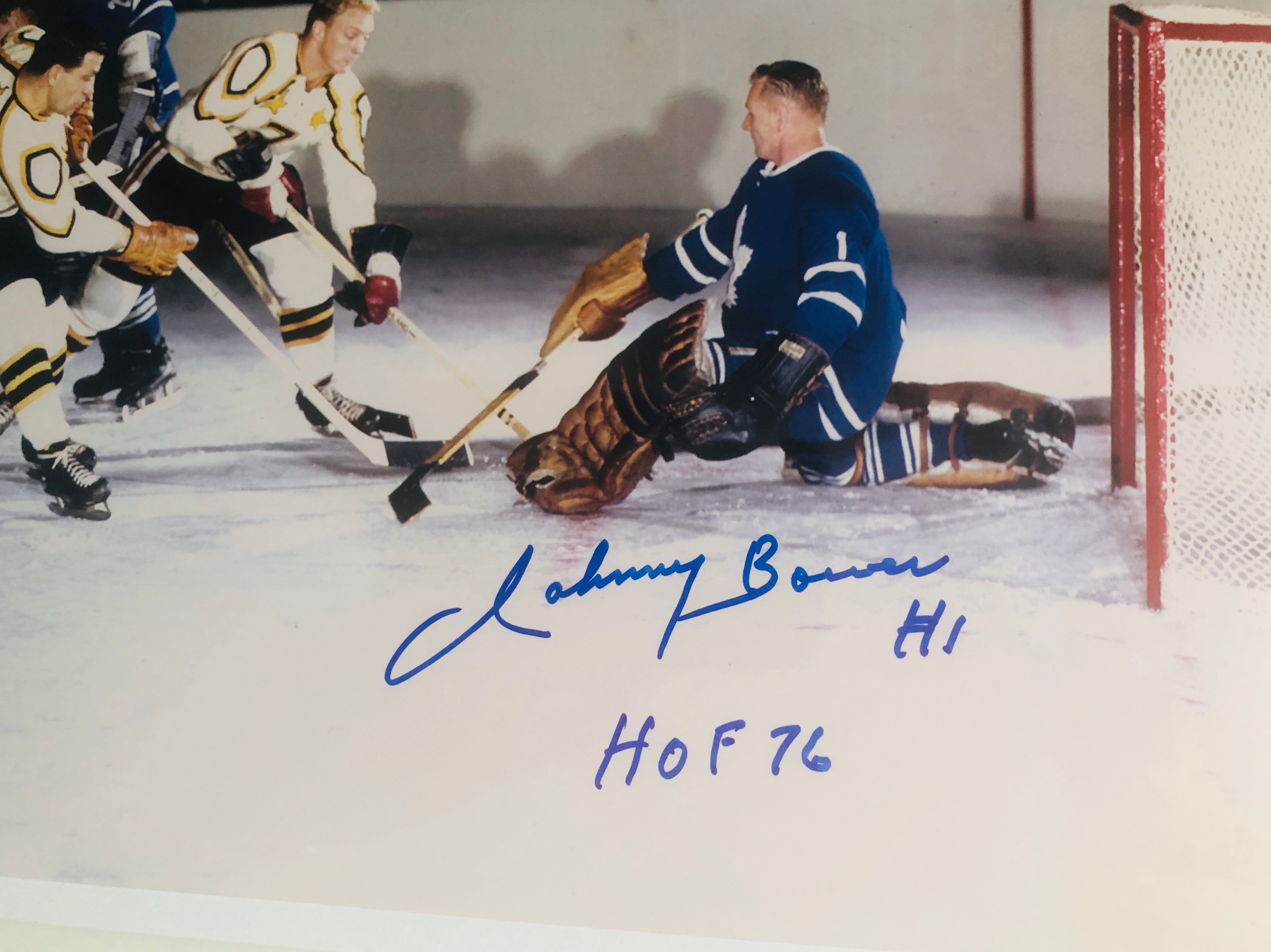 Johnny Bower Toronto Maple Leafs hockey Legend signed playoff photo with COA