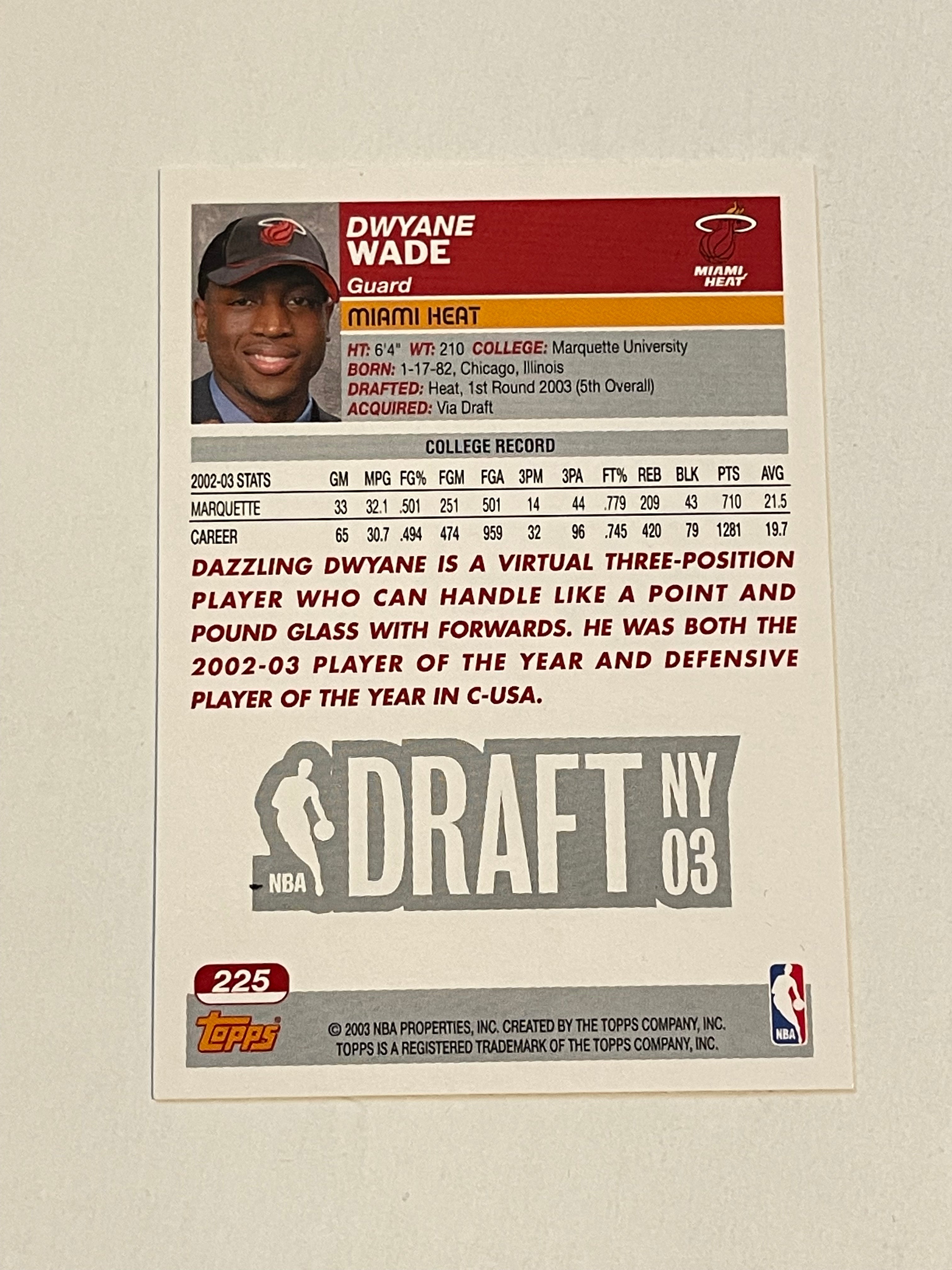Dwayne Wade Topps basketball rookie card 2003