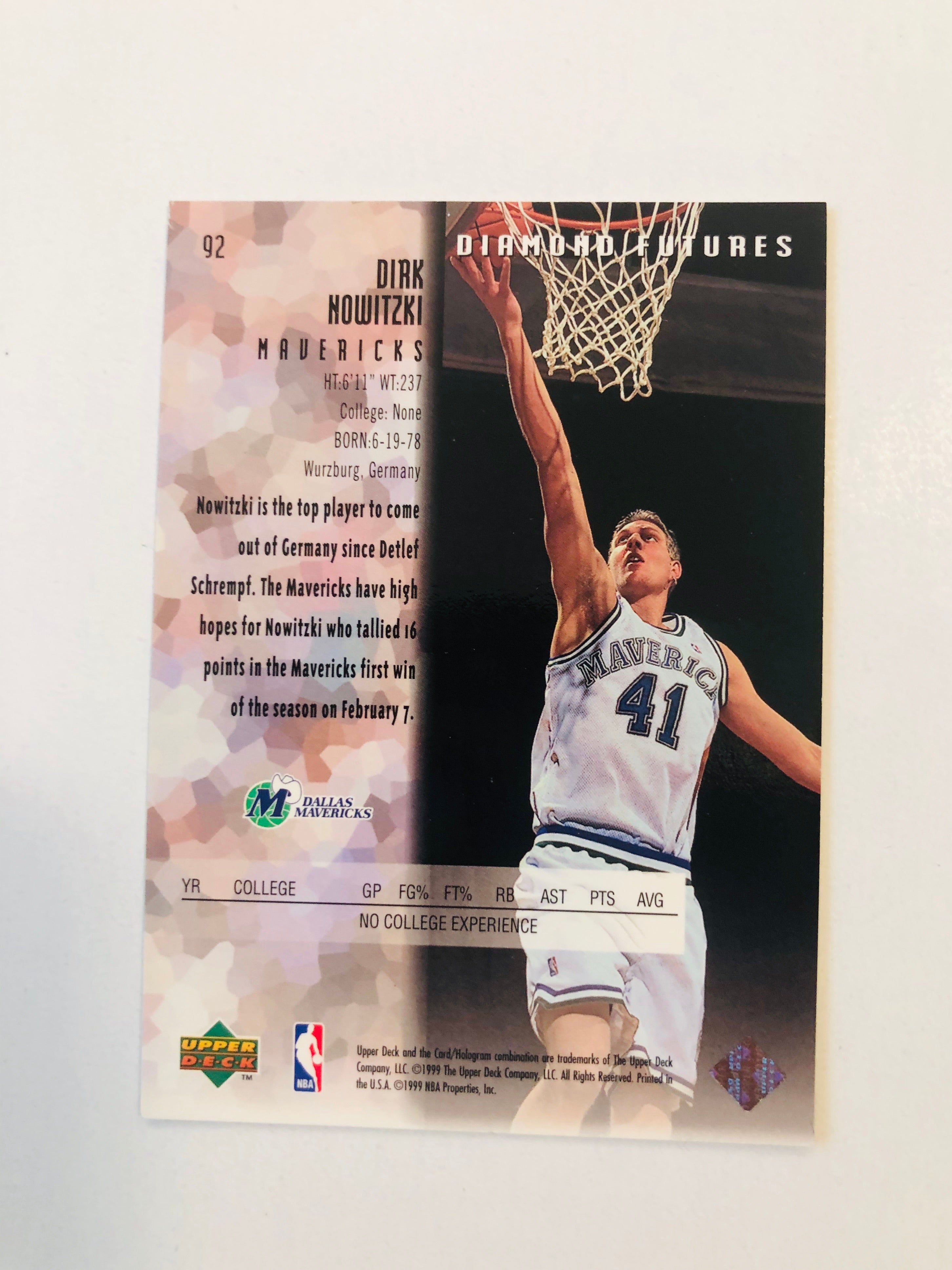 Dirk Nowitzki upperdeck Black Diamond basketball rookie card 1998